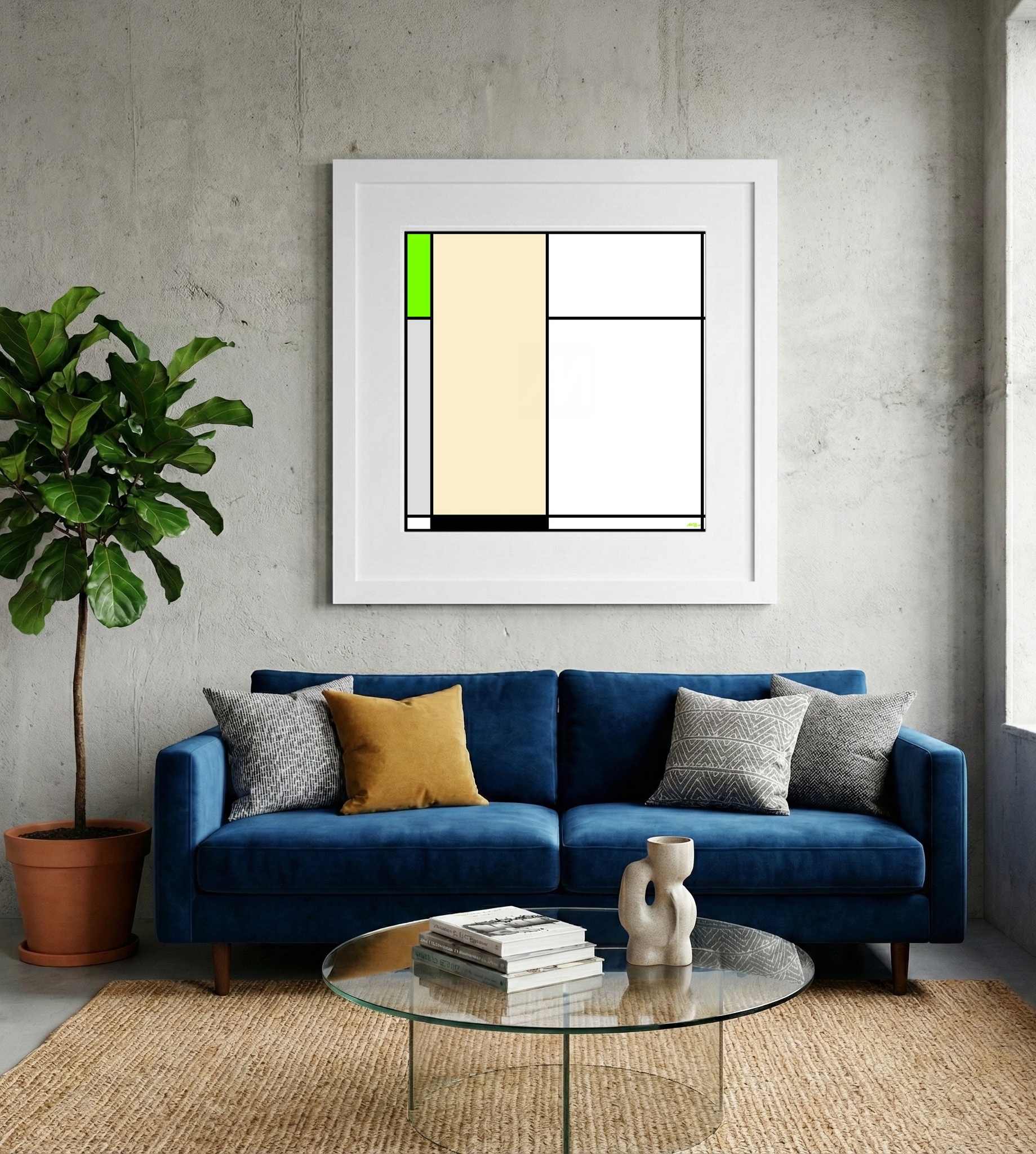 Lime Green Geometric Digital Composition — art on the wall, room interior preview 2