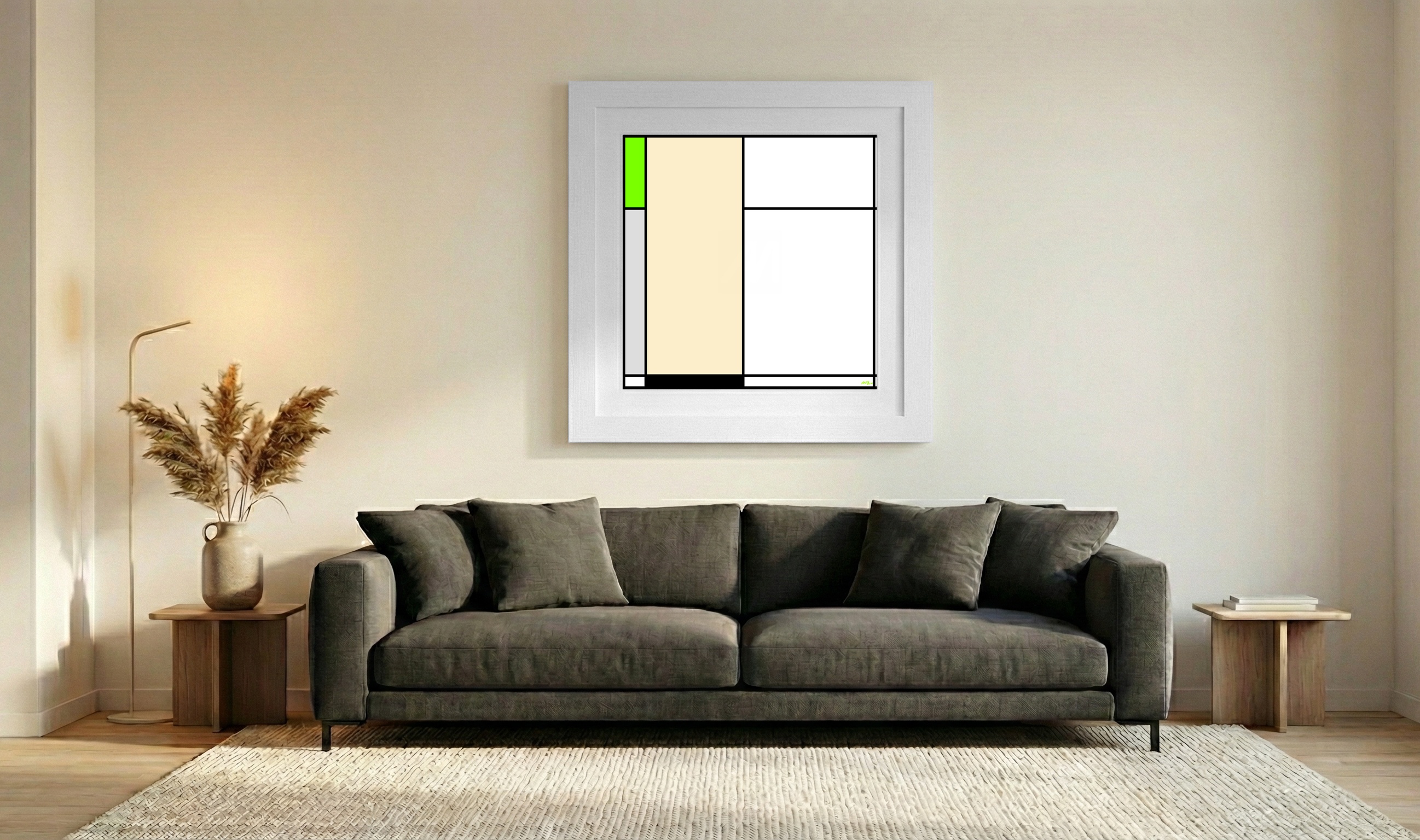 Lime Green Geometric Digital Composition — art on the wall, room interior preview 3