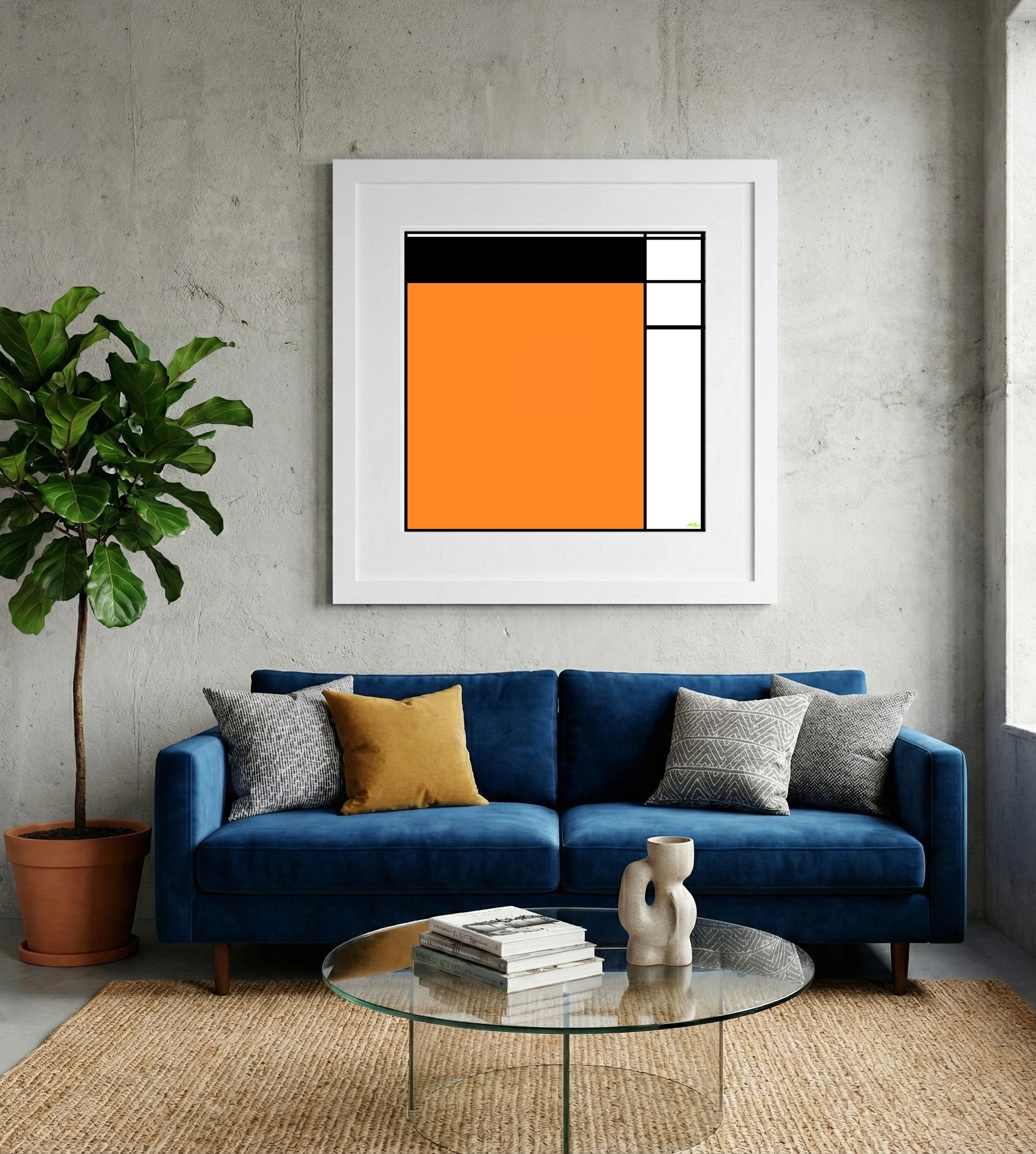 Vivid Orange Geometric Digital Artwork — art on the wall, room interior preview 2