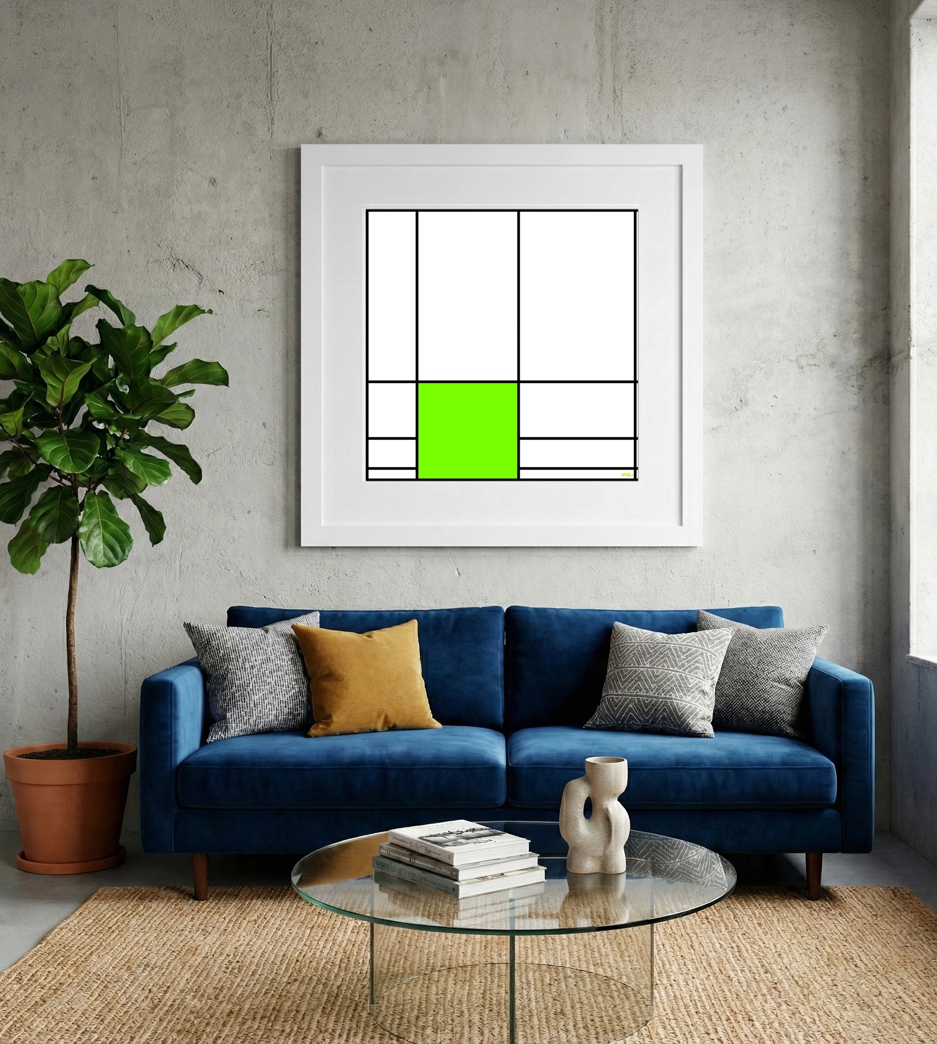 Vibrant Green Geometric Digital Print — art on the wall, room interior preview 2