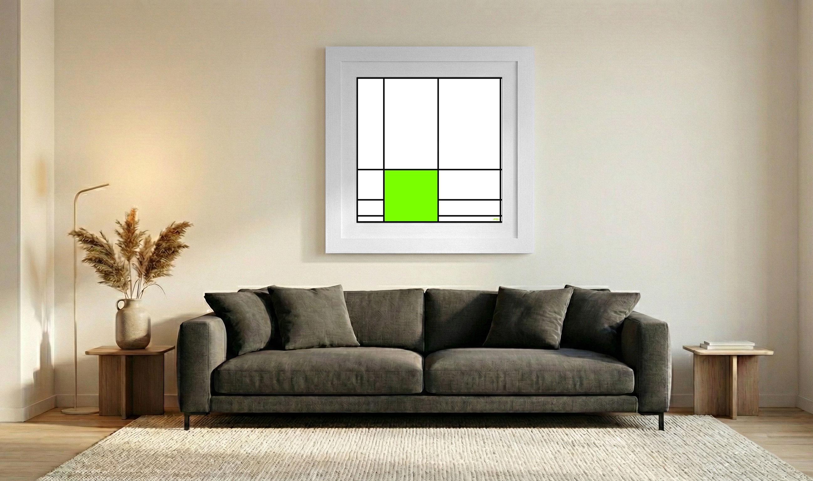 Vibrant Green Geometric Digital Print — art on the wall, room interior preview 3