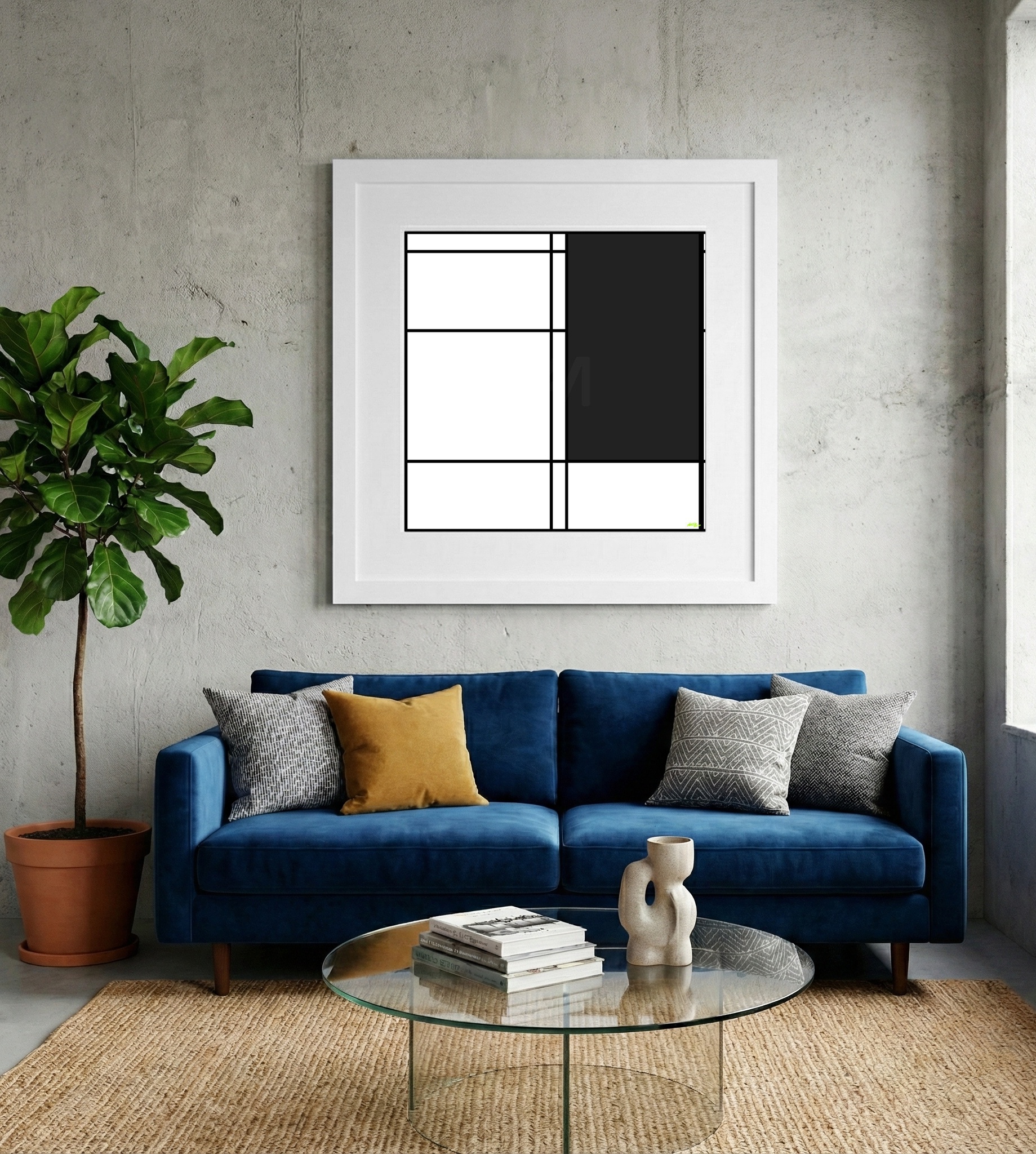 Bold Black and White Minimalist Digital Art — art on the wall, room interior preview 2