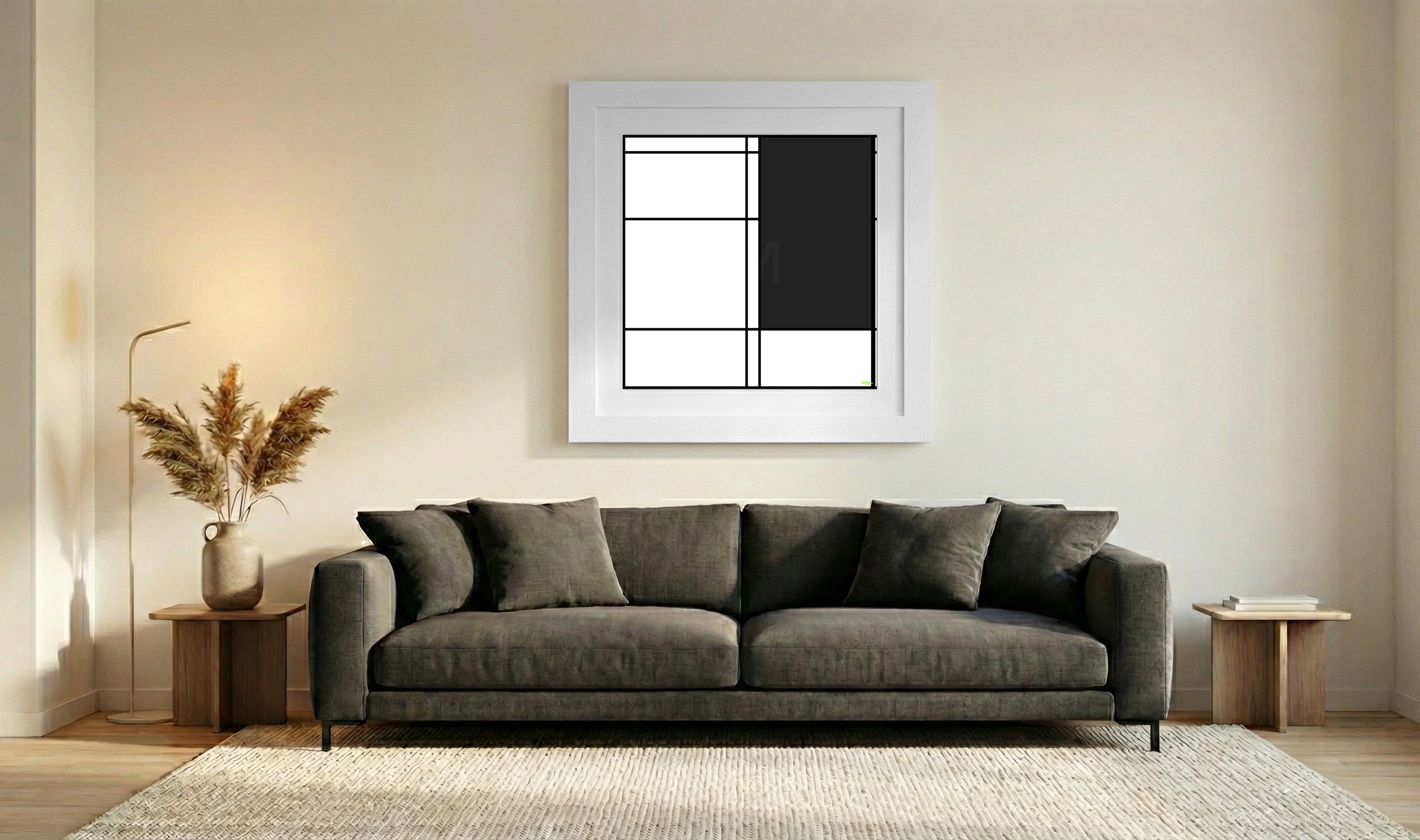 Bold Black and White Minimalist Digital Art — art on the wall, room interior preview 3