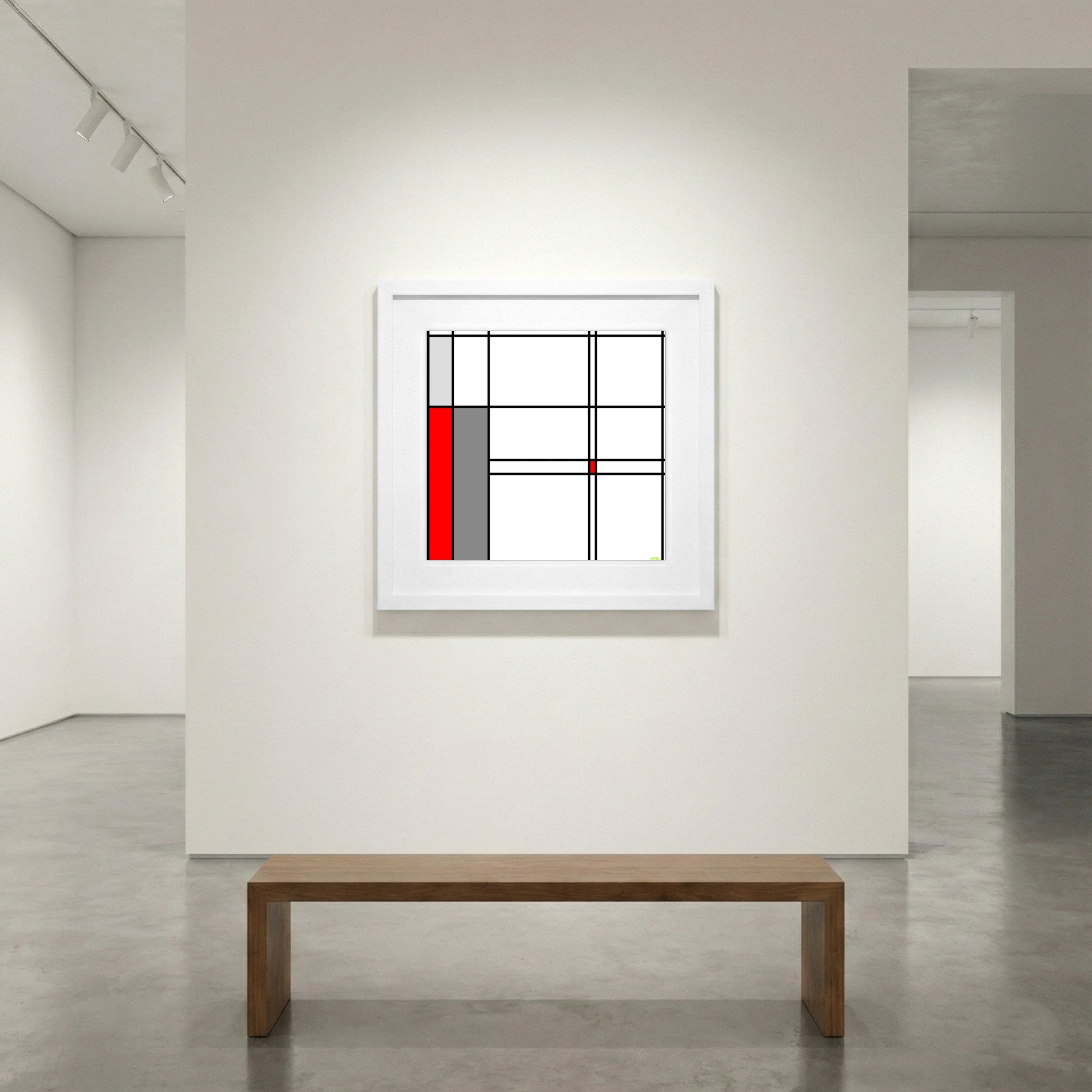 Red and Gray Abstract Digital Composition — art on the wall, room interior preview 1