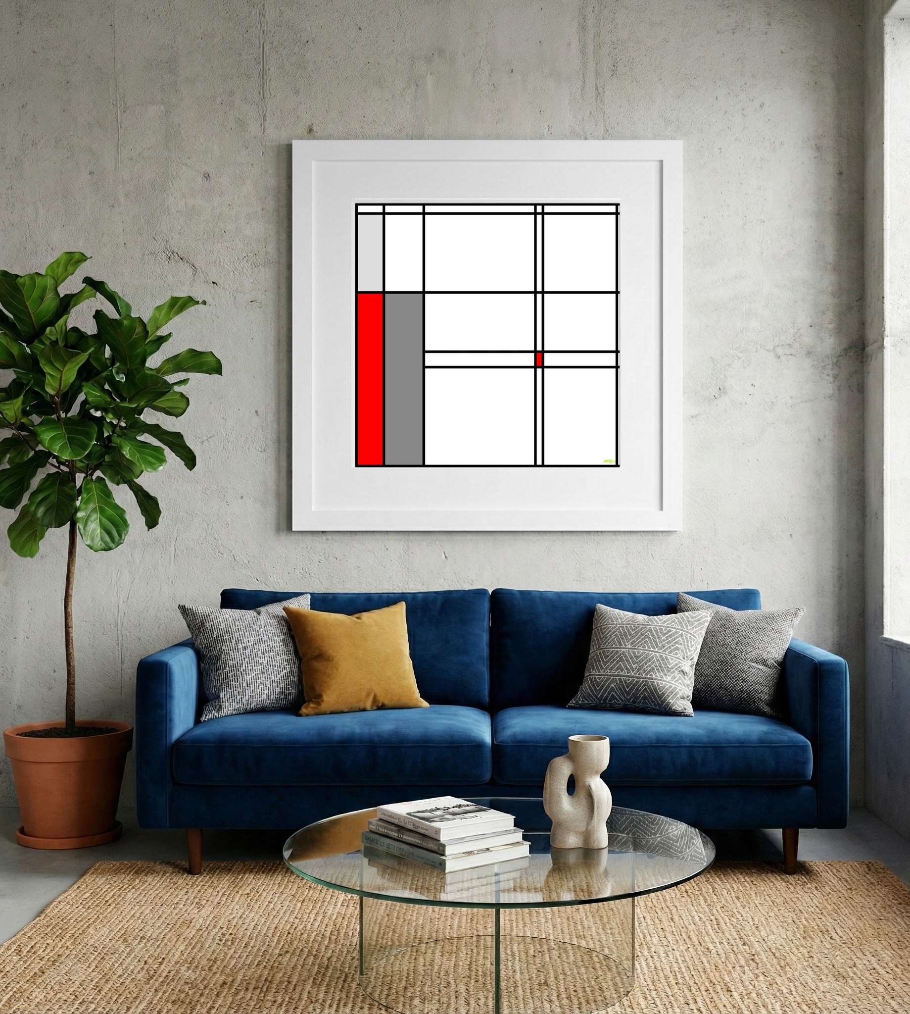 Red and Gray Abstract Digital Composition — art on the wall, room interior preview 2