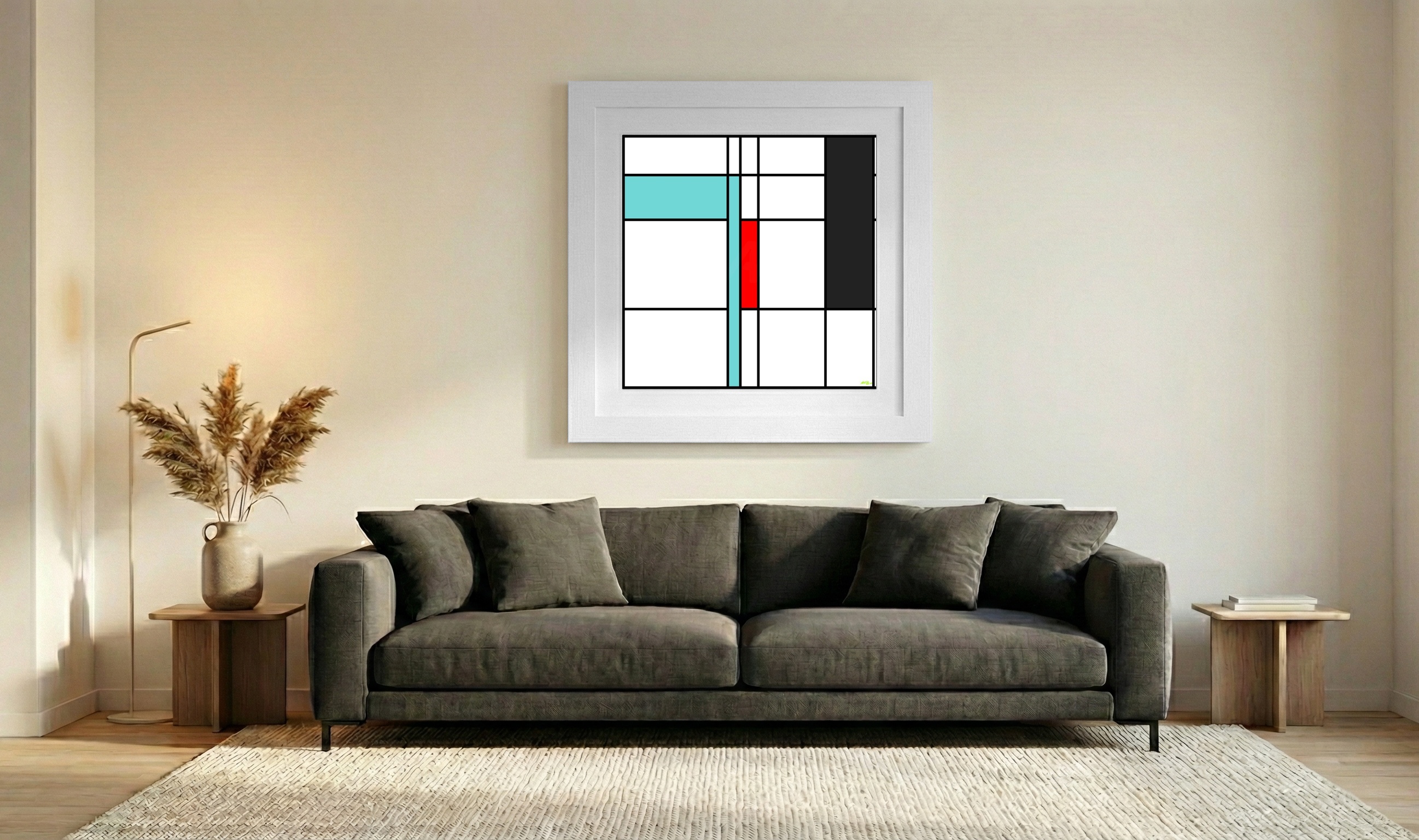 Vibrant Teal and Red Geometric Art — art on the wall, room interior preview 3
