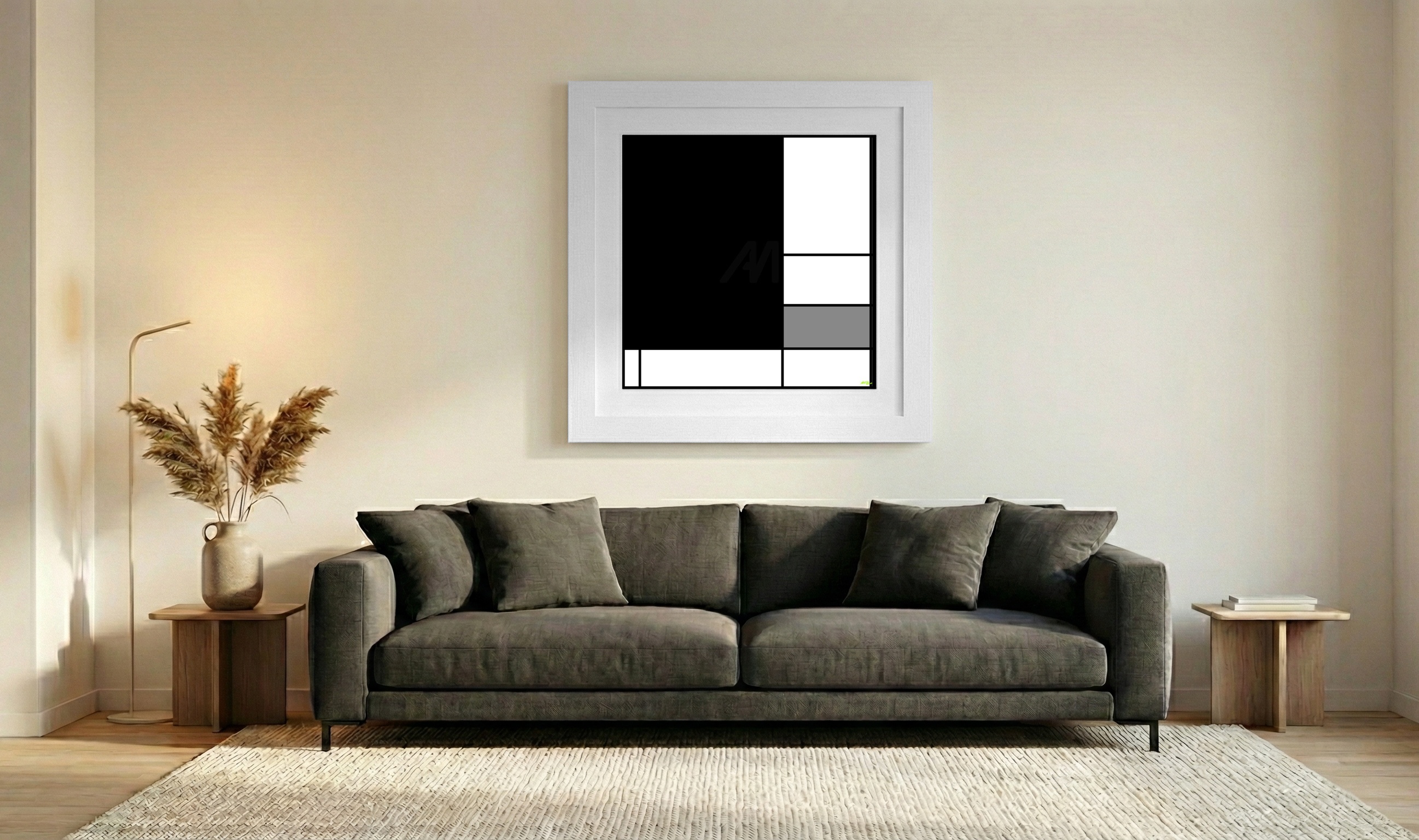 Minimalist Black and White Digital Composition — art on the wall, room interior preview 3