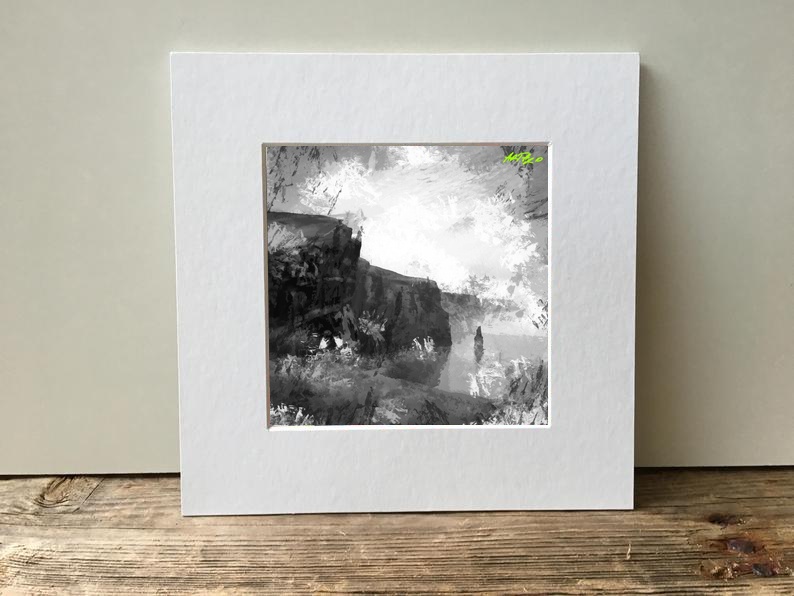 Monochrome Cliffs of Moher Digital Art — art on the wall, room interior preview 1