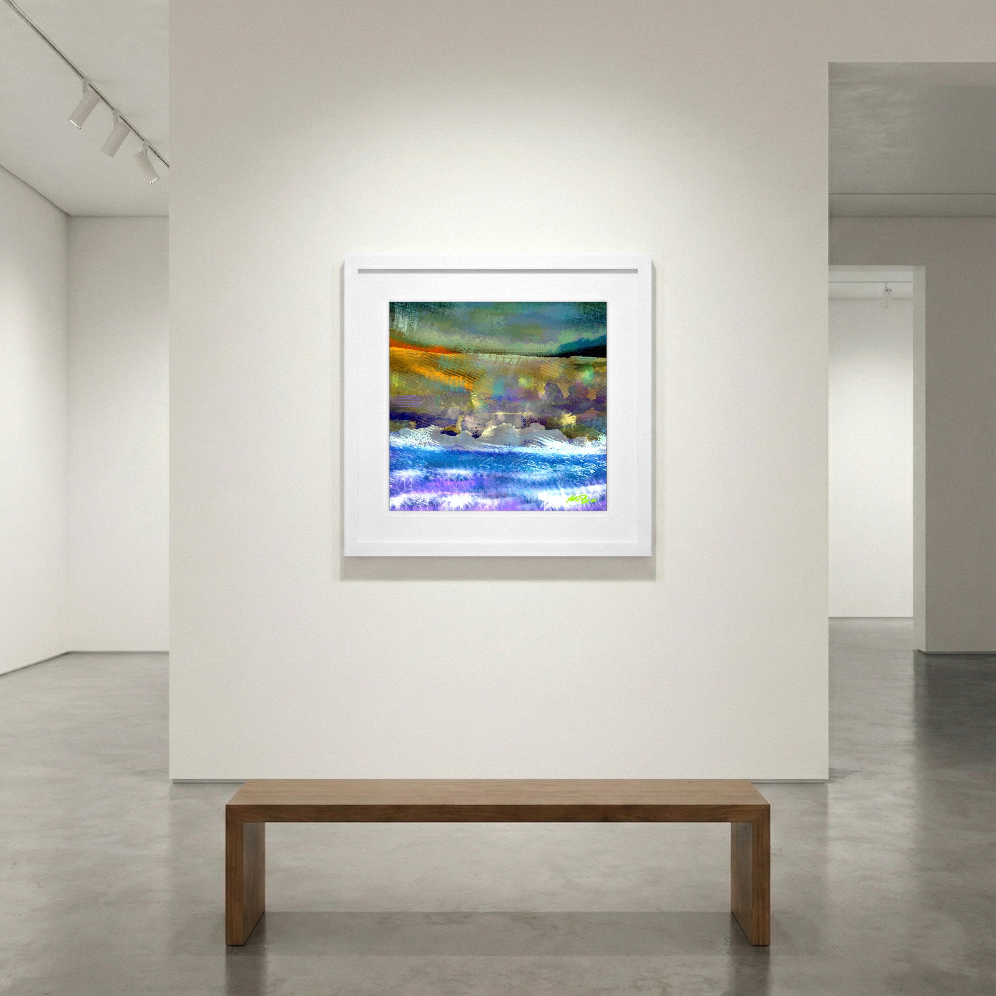 Ochre and Turquoise Summer Hills — art on the wall, room interior preview 1