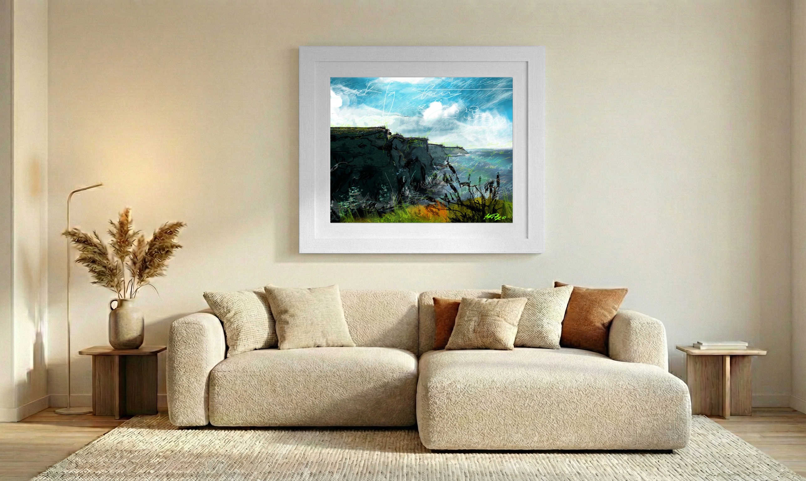 Dramatic Moher Cliffs Against Turquoise Sky — art on the wall, room interior preview 1