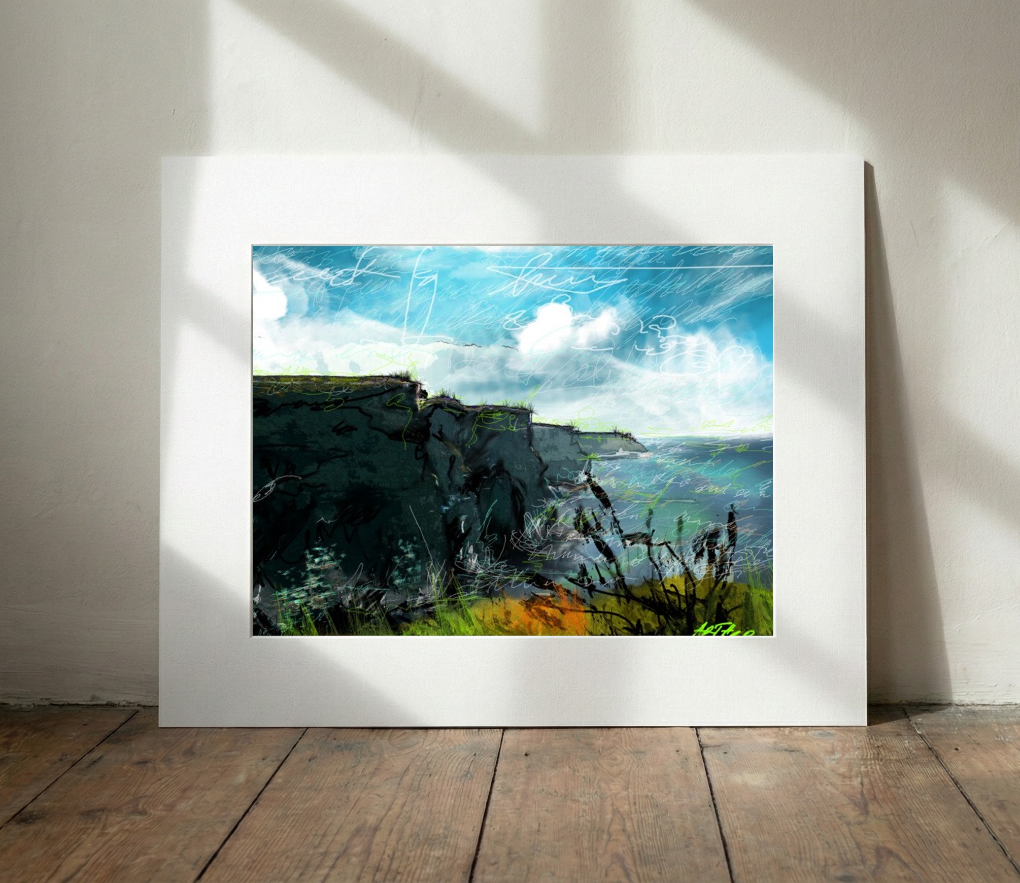 Dramatic Moher Cliffs Against Turquoise Sky — art on the wall, room interior preview 2