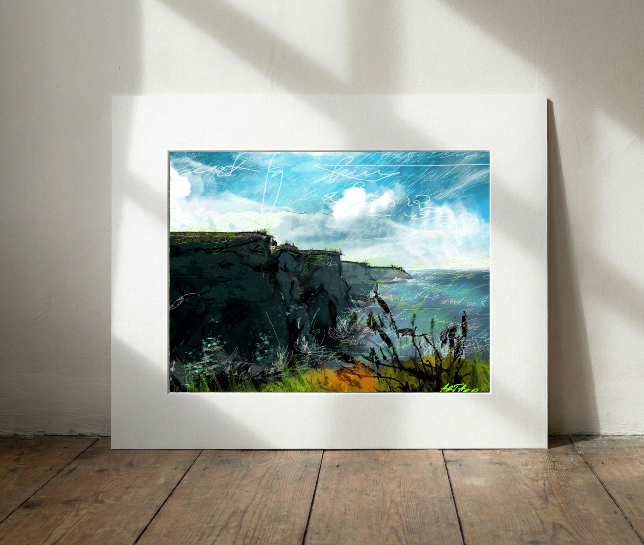 Dramatic Moher Cliffs Against Turquoise Sky — art on the wall, room interior preview 3