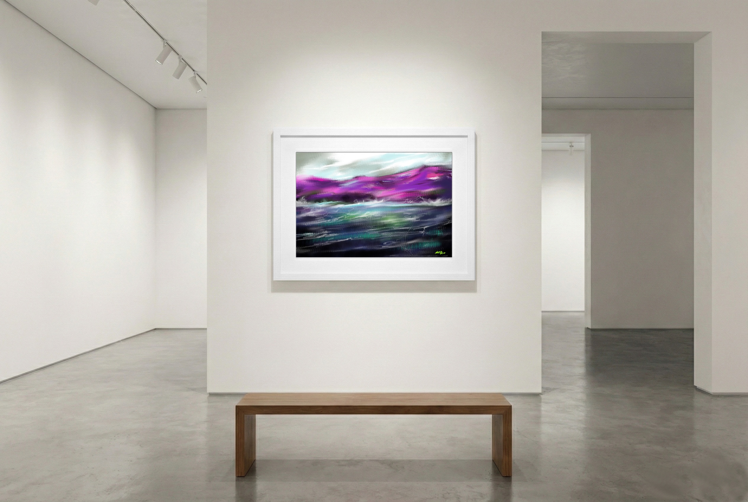 Purple and Green Coastal Abstract — art on the wall, room interior preview 2