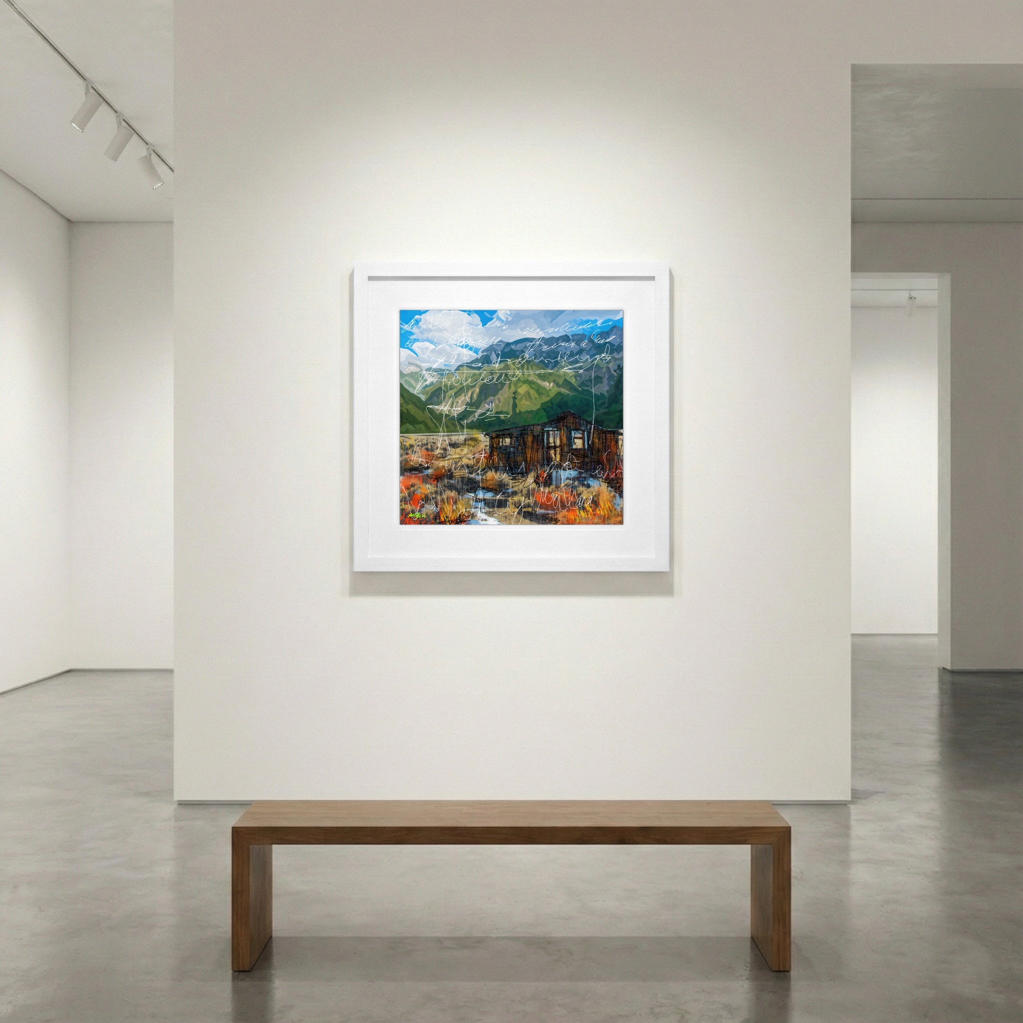 Ochre and Green Valley Scene — art on the wall, room interior preview 1