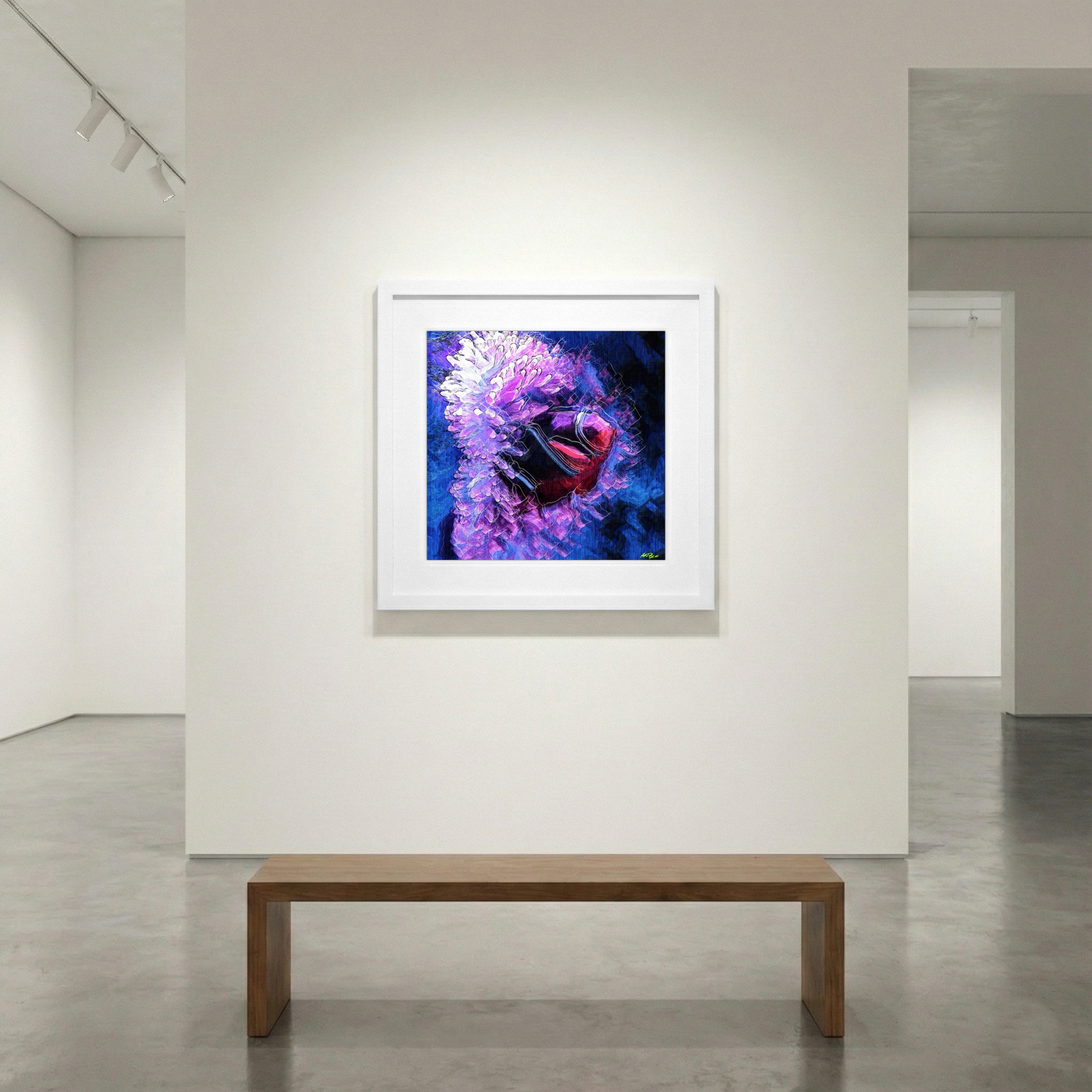 Red Fish Among Purple Petals — art on the wall, room interior preview 1