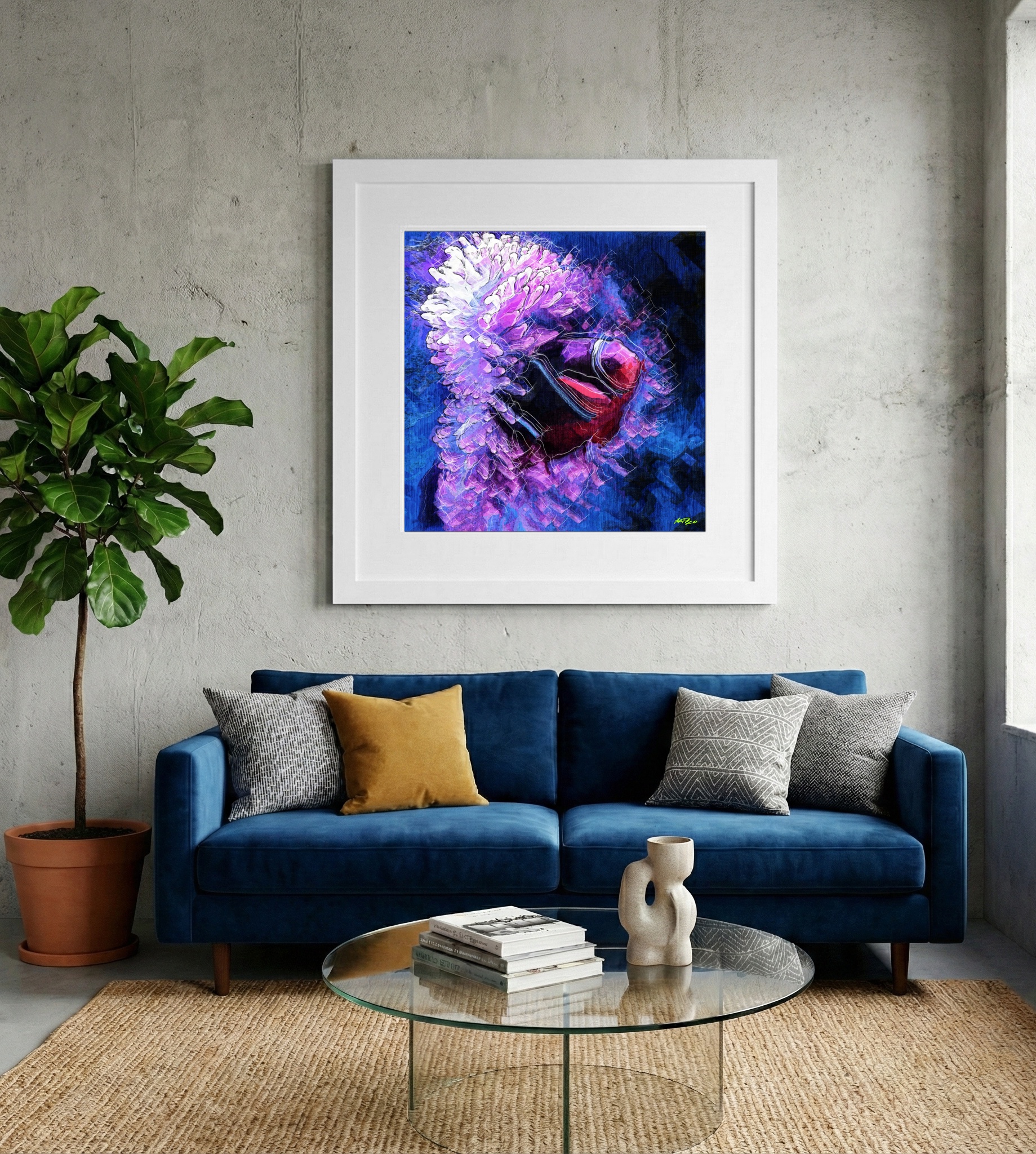 Red Fish Among Purple Petals — art on the wall, room interior preview 2