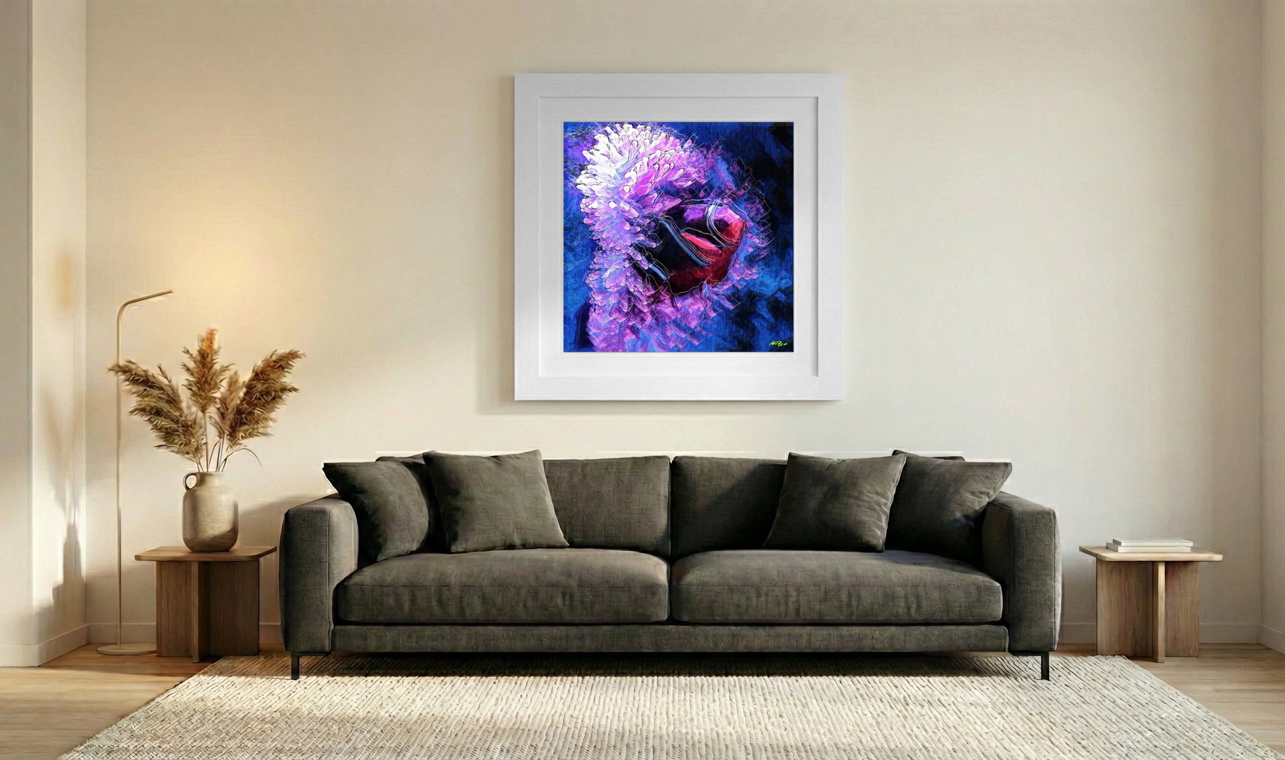 Red Fish Among Purple Petals — art on the wall, room interior preview 3