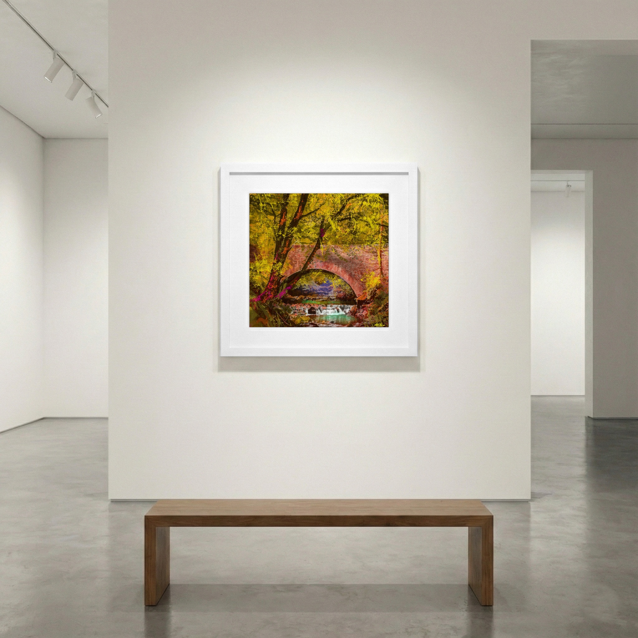 Autumn Bridge in Rich Hues — art on the wall, room interior preview 1