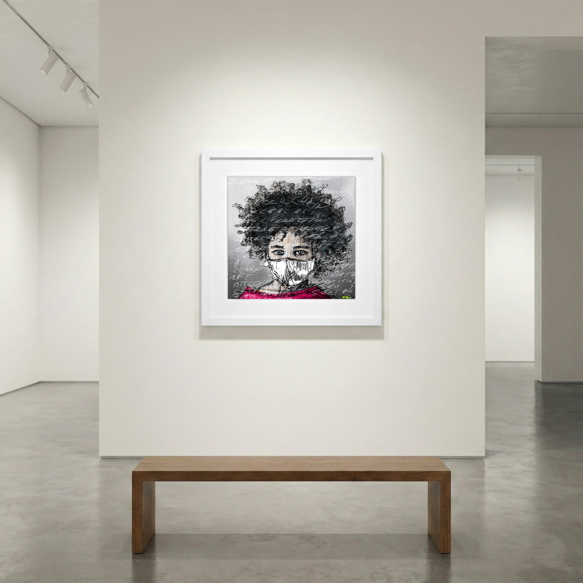 Gray and Magenta Digital Masked Portrait — art on the wall, room interior preview 1