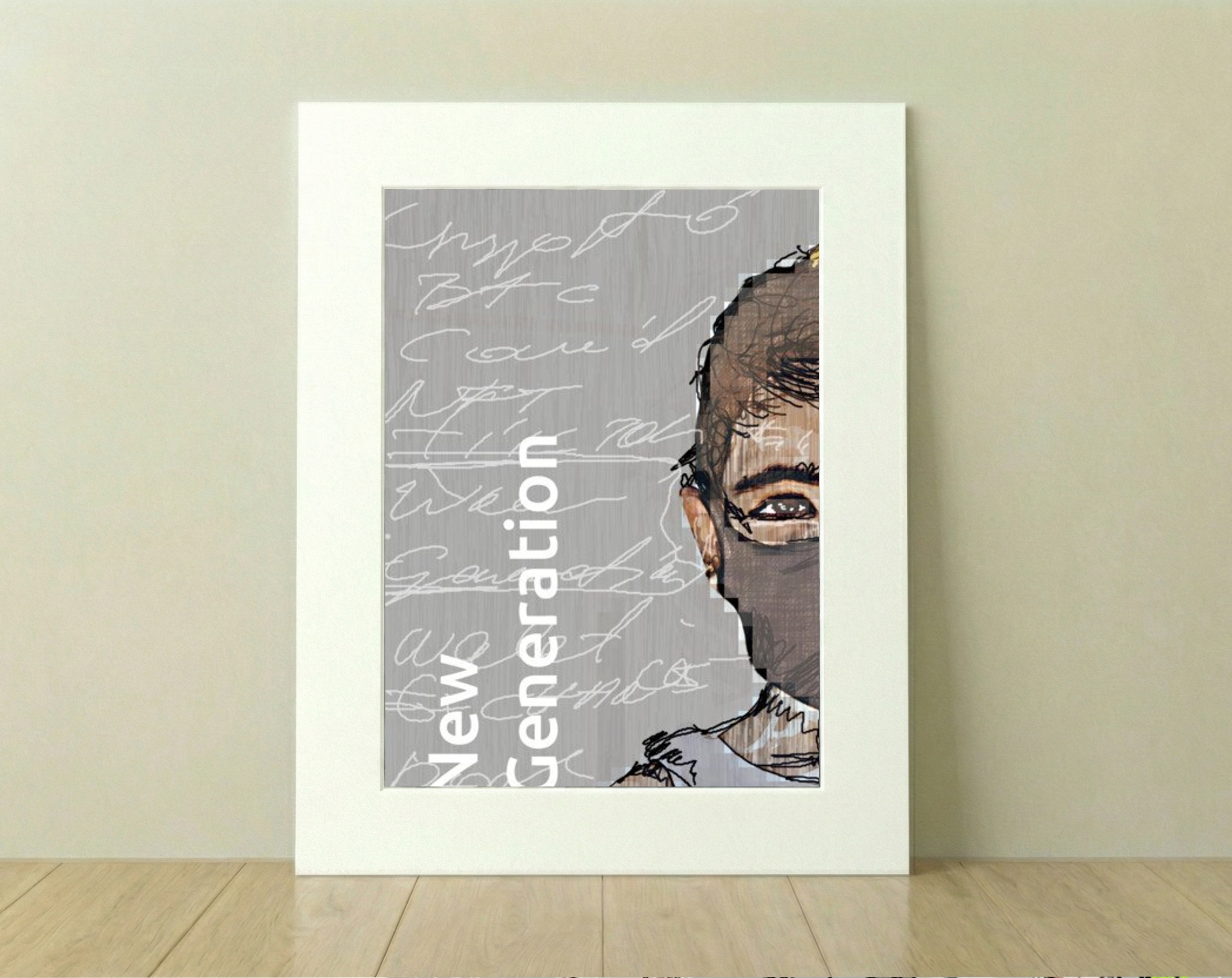 Charcoal Grey Masked Figure — art on the wall, room interior preview 2