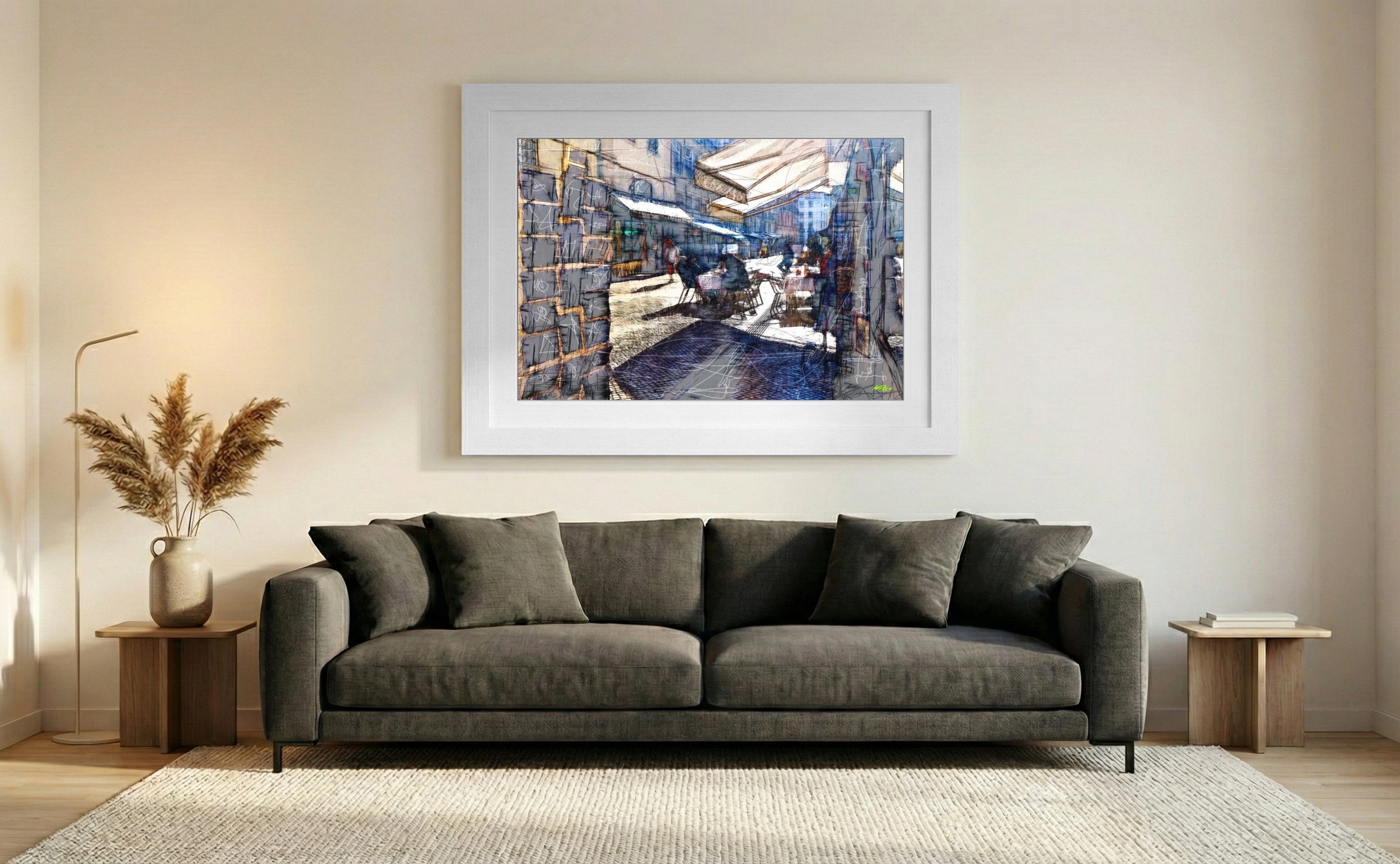 Golden Urban Scene in Digital Warmth — art on the wall, room interior preview 2