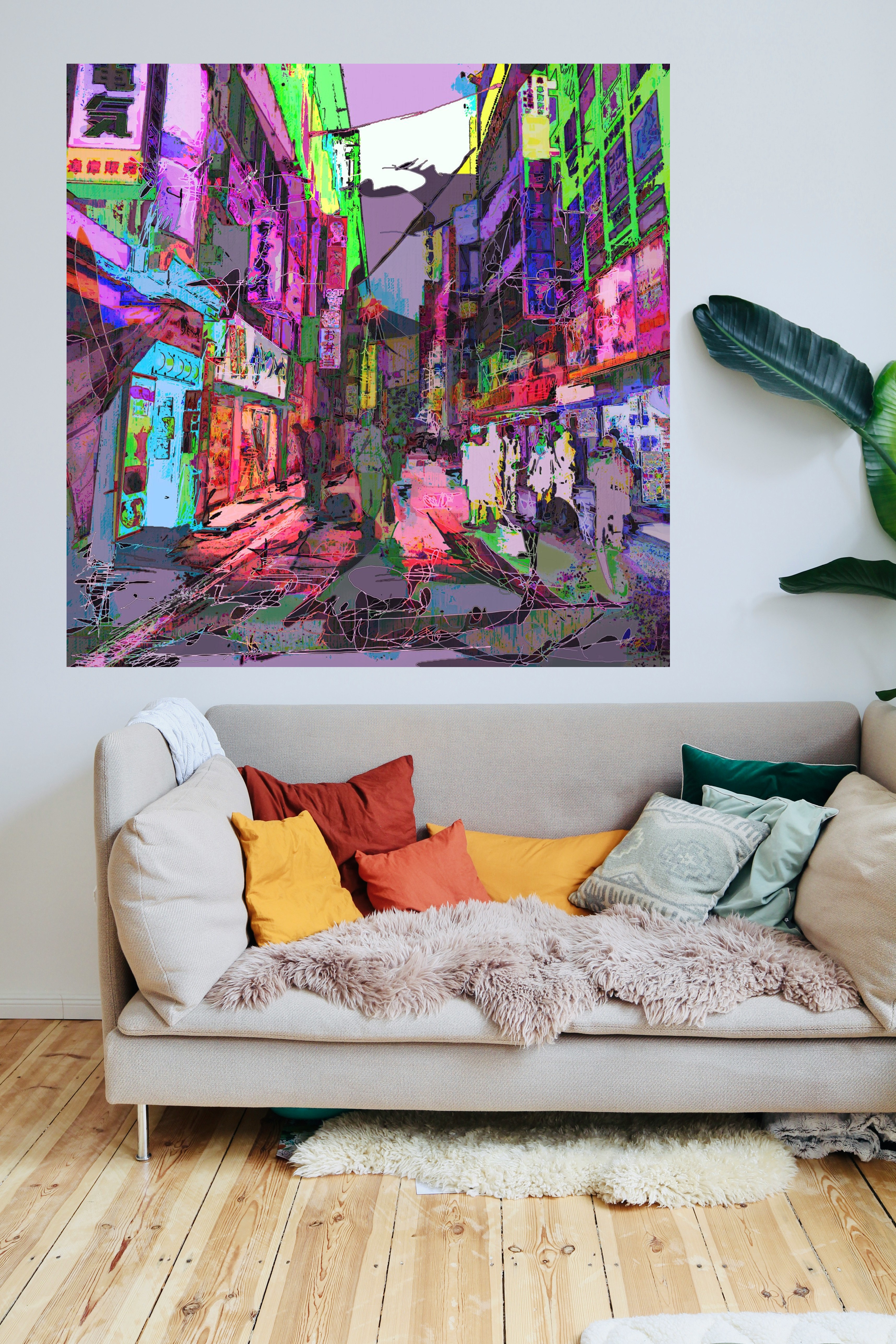Vibrant Neon City Energy — art on the wall, room interior preview 2
