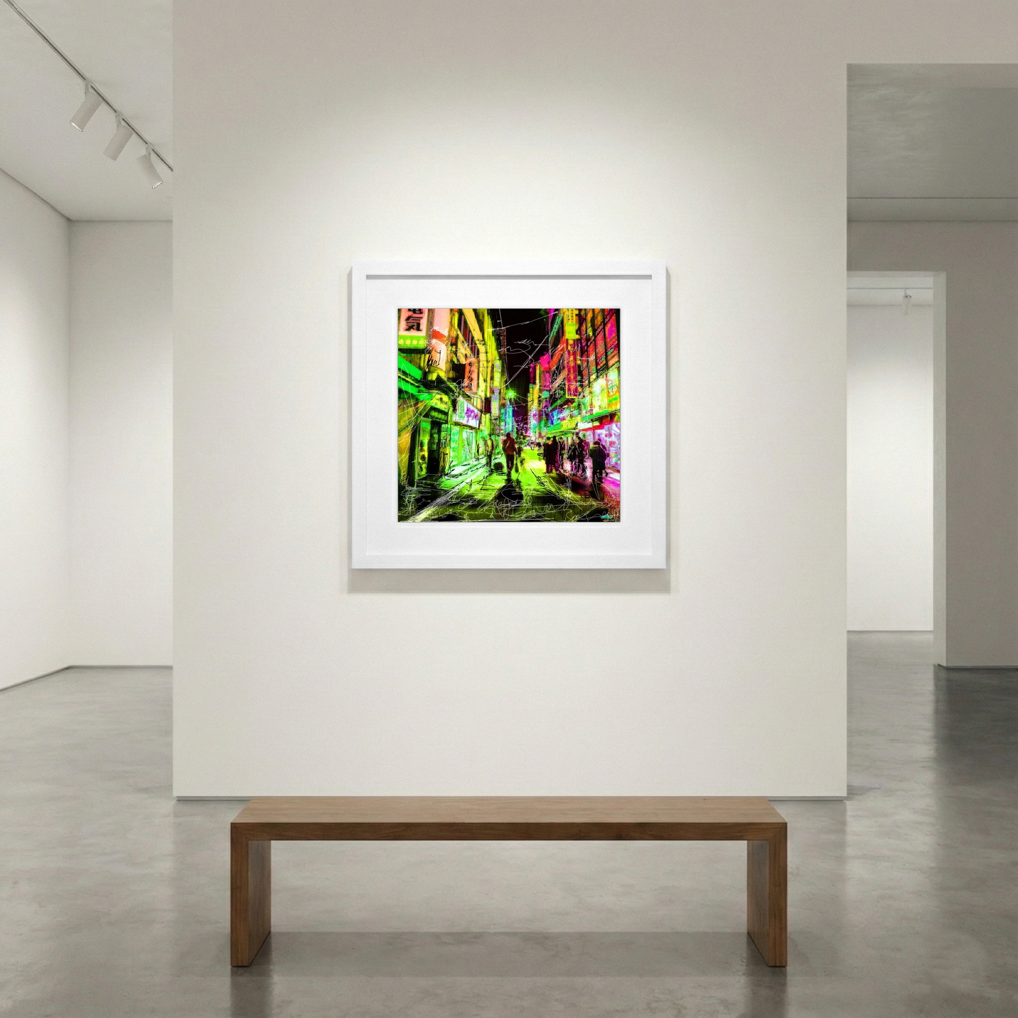 Electric Neon Burst in Urban Life — art on the wall, room interior preview 1