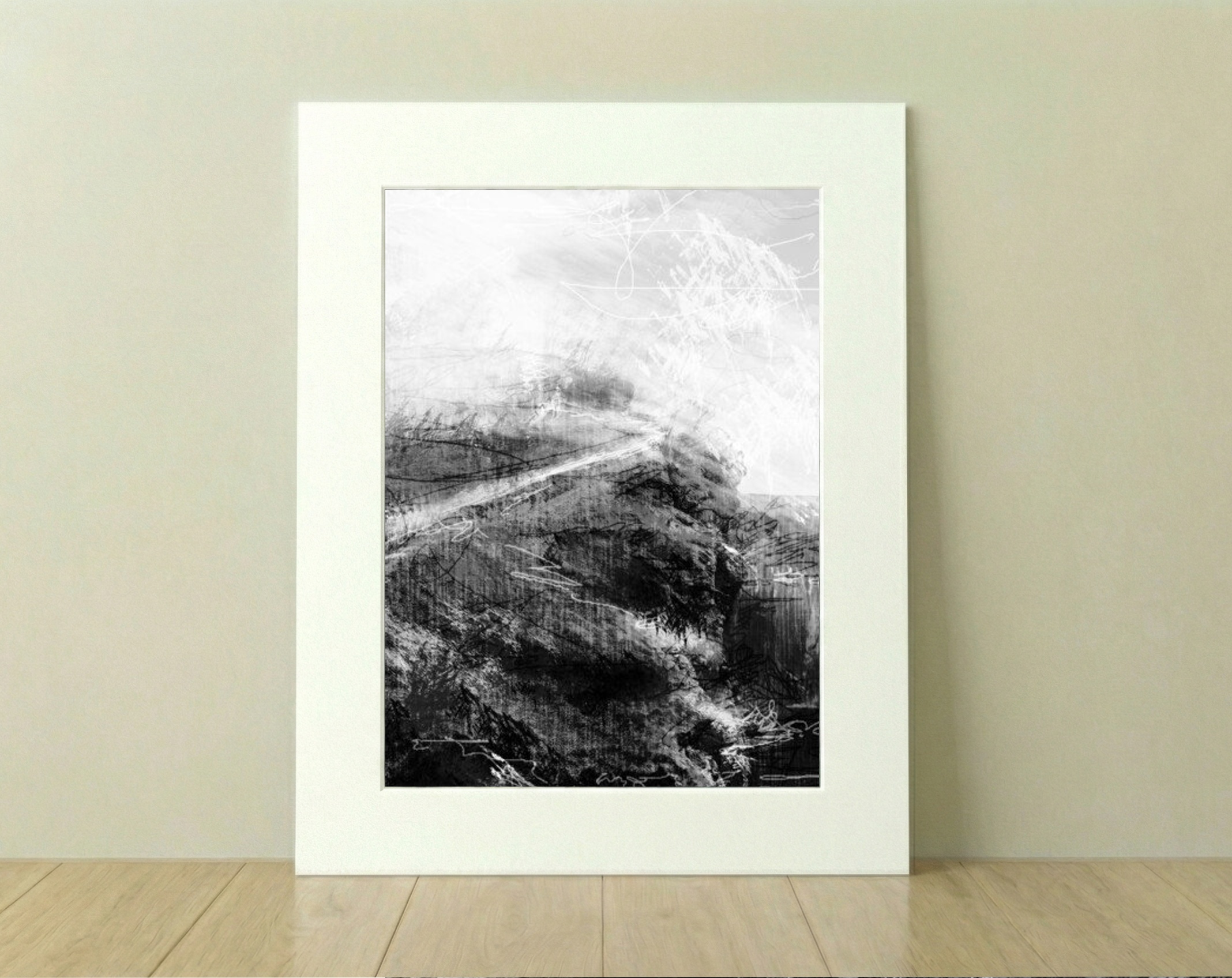 Monochrome Cliffs in Gray Tones — art on the wall, room interior preview 1