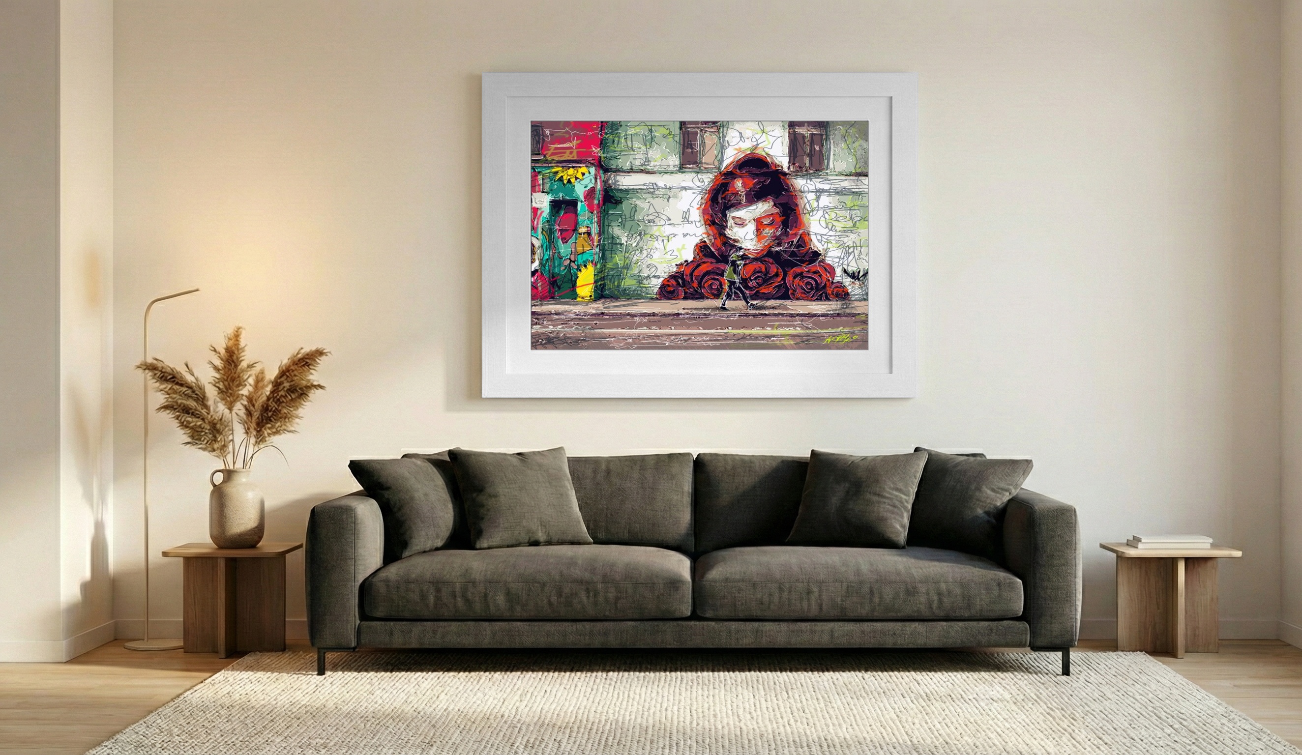 Vibrant Red Street Art Inspired Print — art on the wall, room interior preview 1