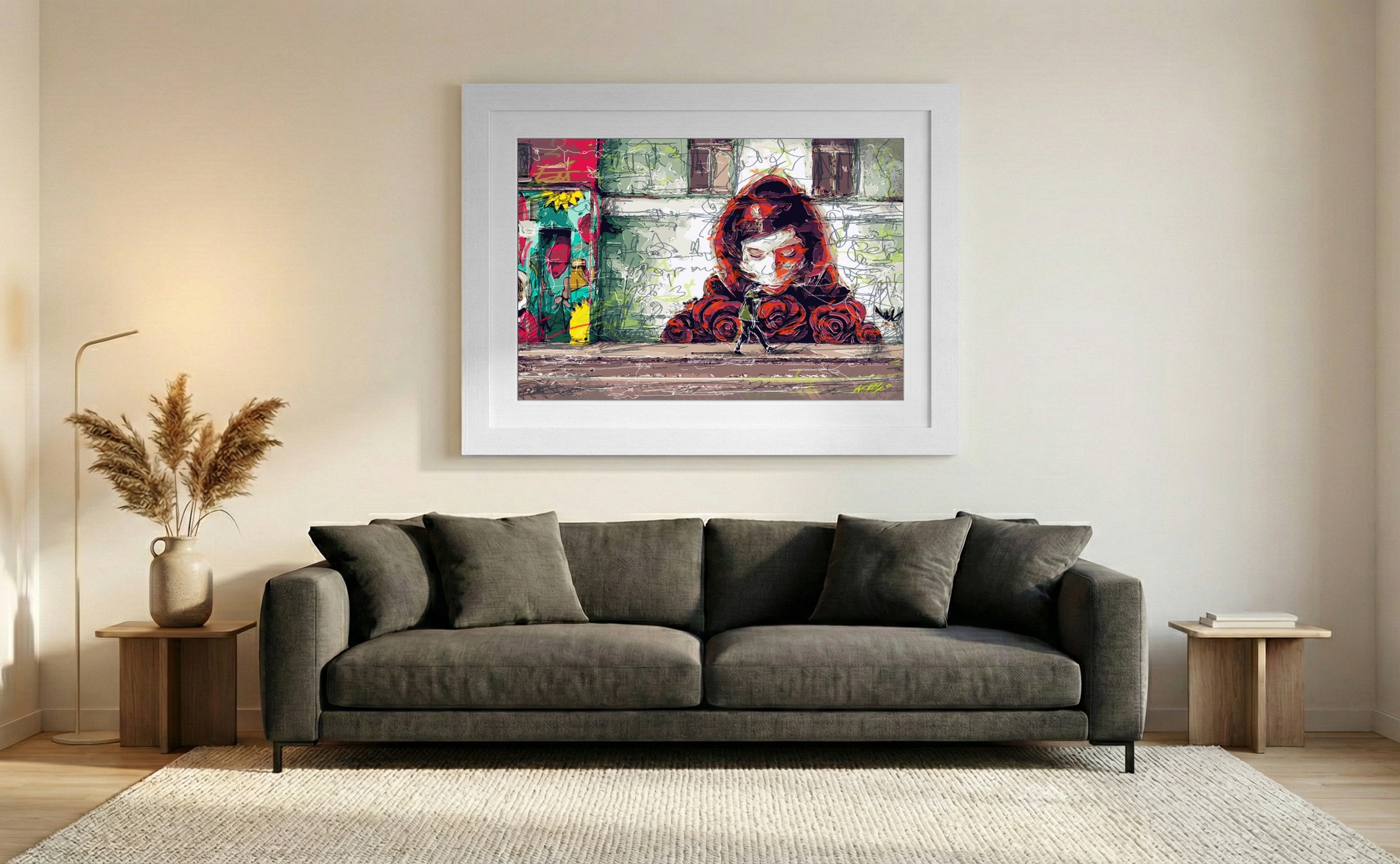 Vibrant Red Street Art Inspired Print — art on the wall, room interior preview 2