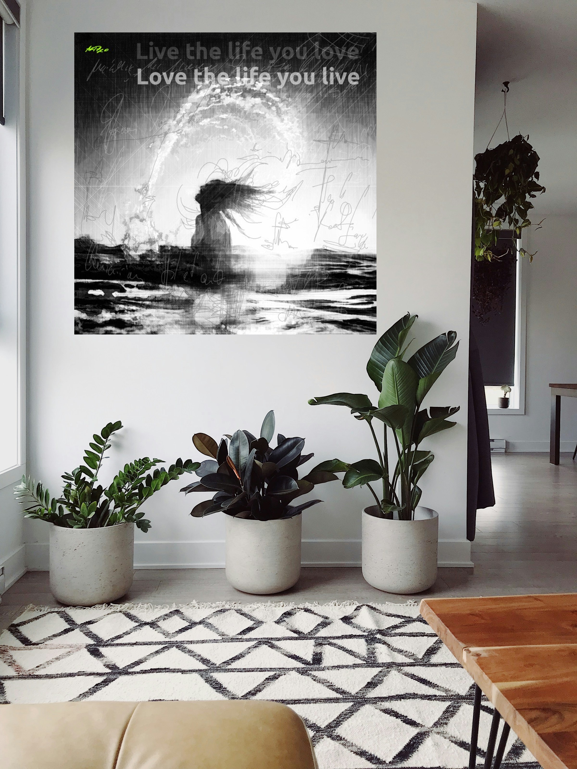 Black and White Woman by the Sea — art on the wall, room interior preview 2