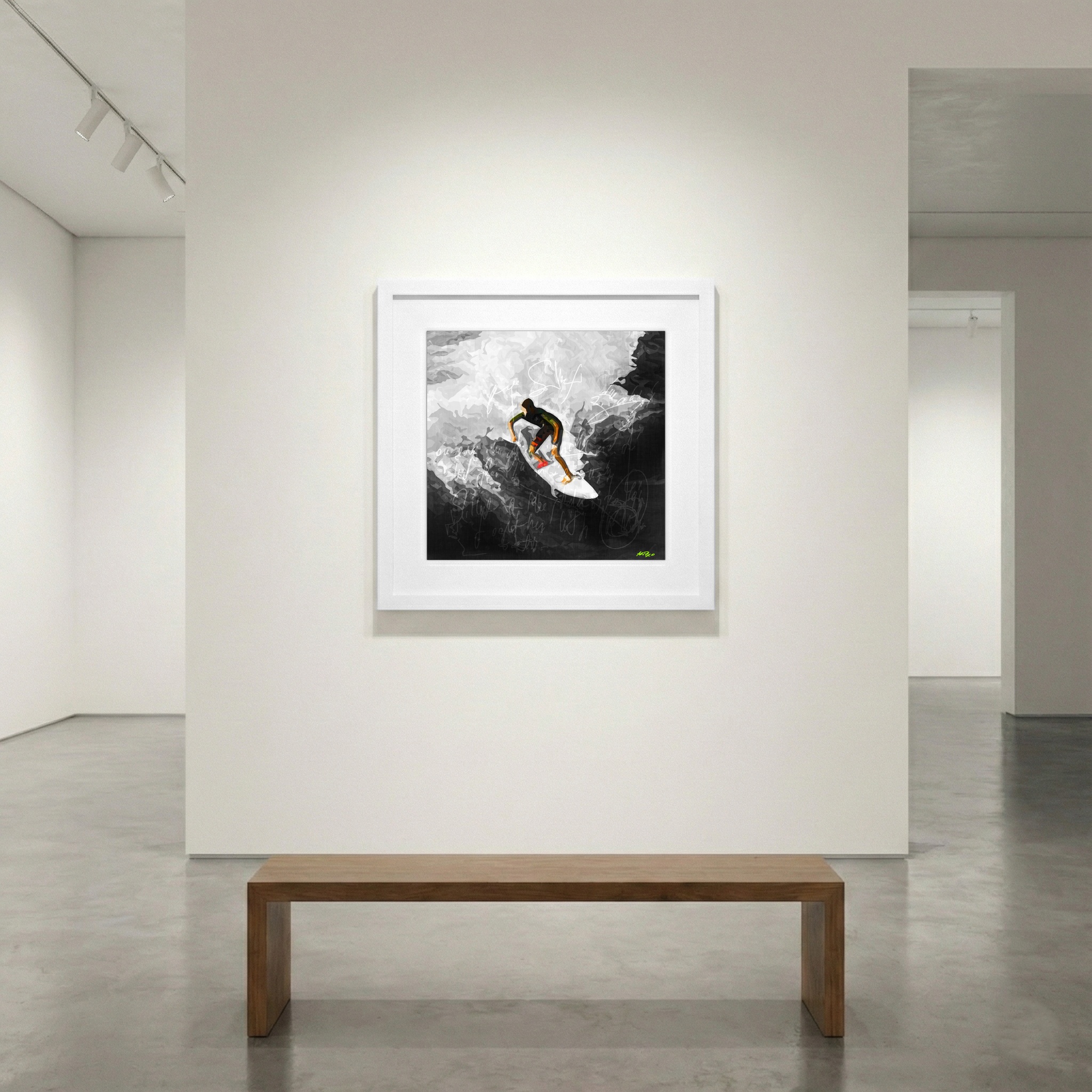 Surfer Riding the Wave in Blue — art on the wall, room interior preview 1