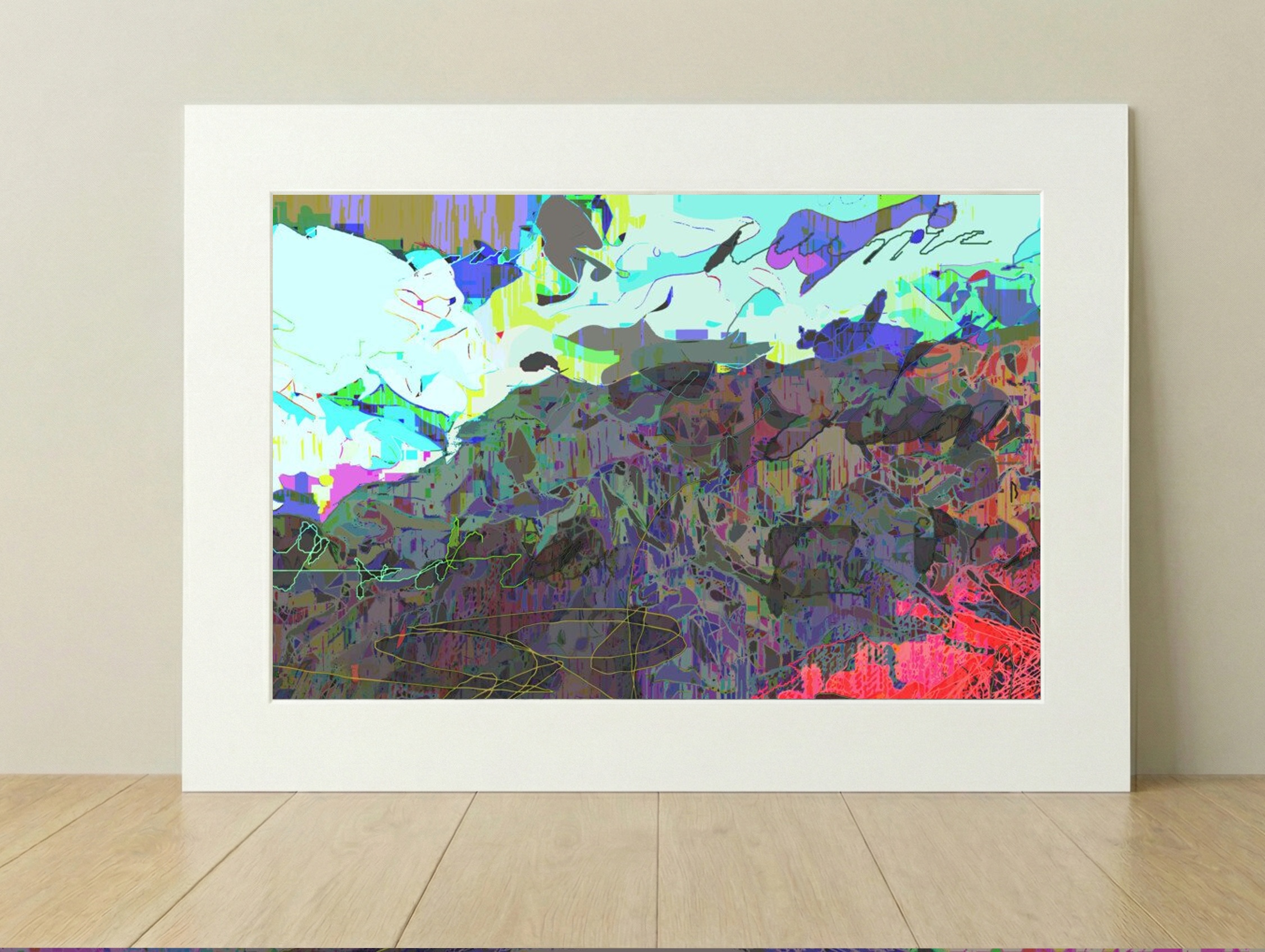 Electric Green and Pastel Blue Yukon Landscape — art on the wall, room interior preview 1