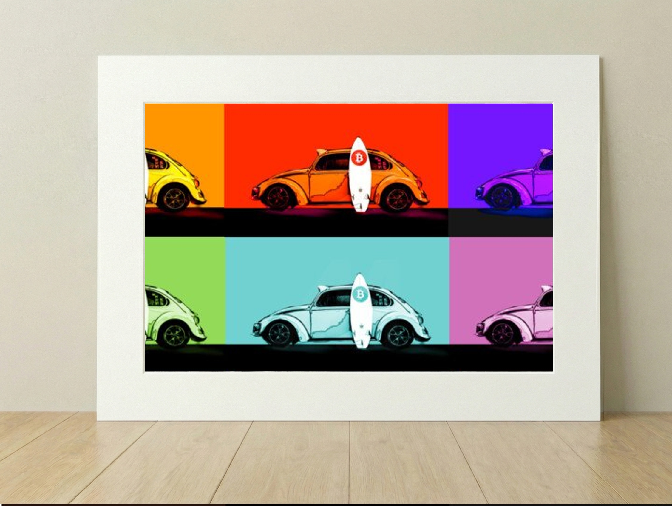 Electric Orange VW Bug Digital Art — art on the wall, room interior preview 1