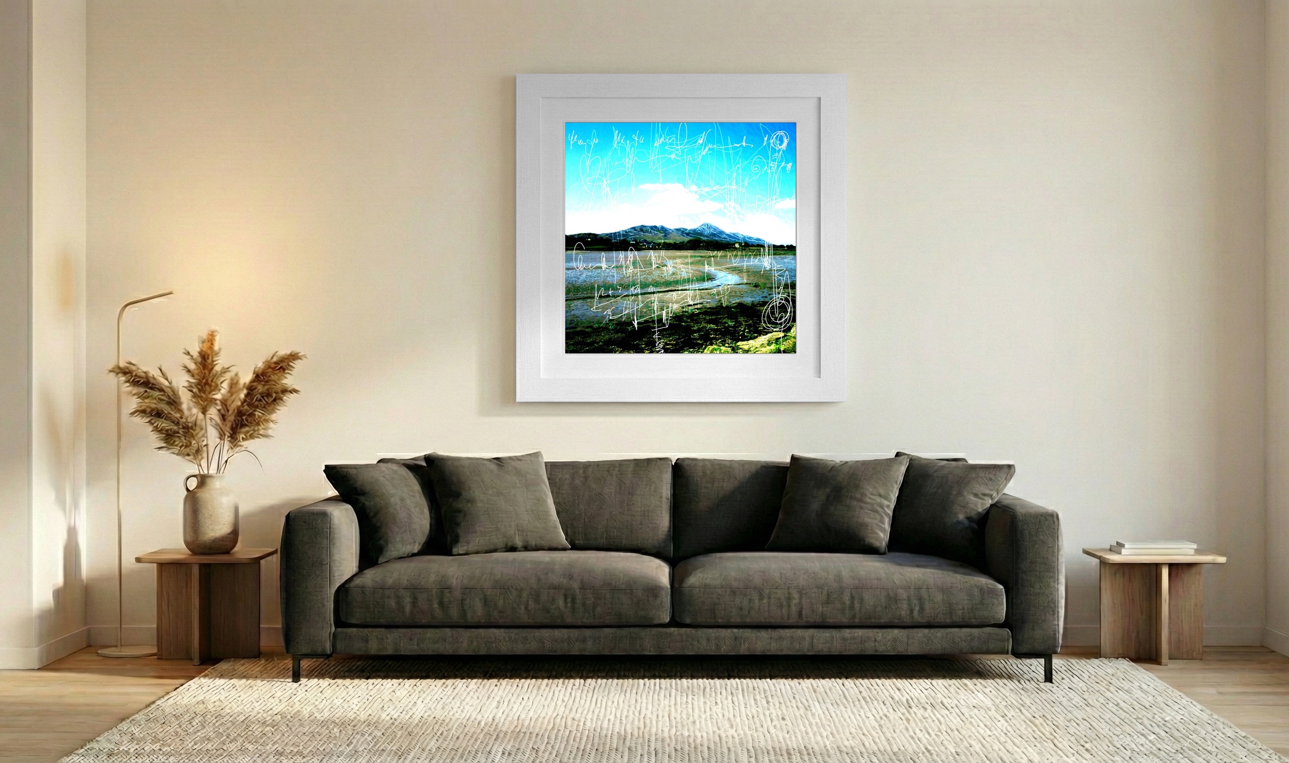 Cerulean Blue Mountain Digital Artwork — art on the wall, room interior preview 3