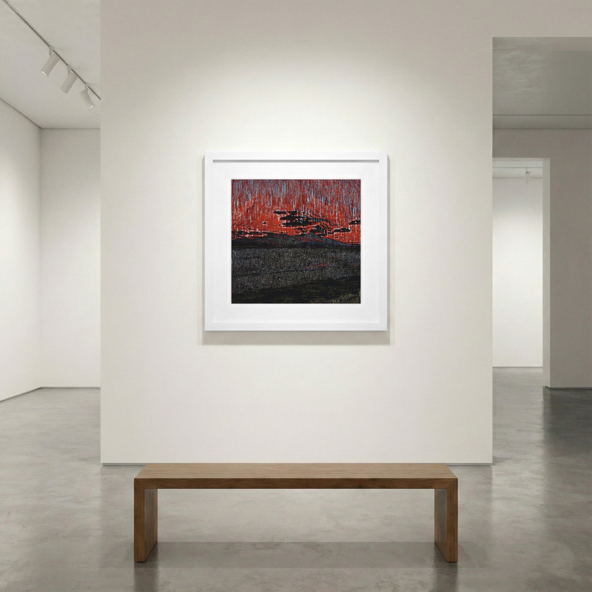 Crimson and Steel Digital Mountain Landscape — art on the wall, room interior preview 1