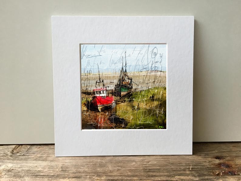 Whimsical Colorful Fishing Boats in Digital Art — art on the wall, room interior preview 3