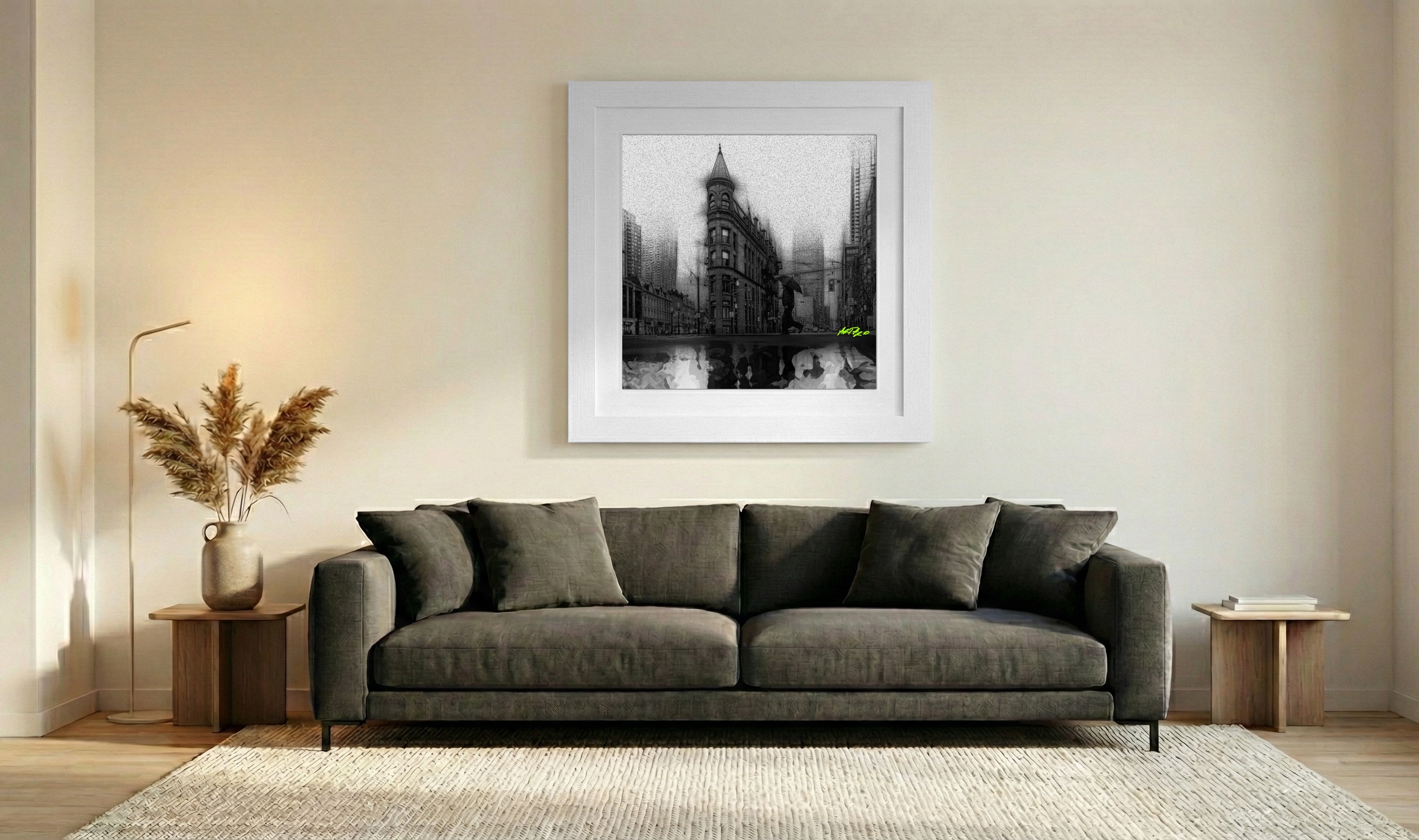 Black and White Urban Digital Scene — art on the wall, room interior preview 3