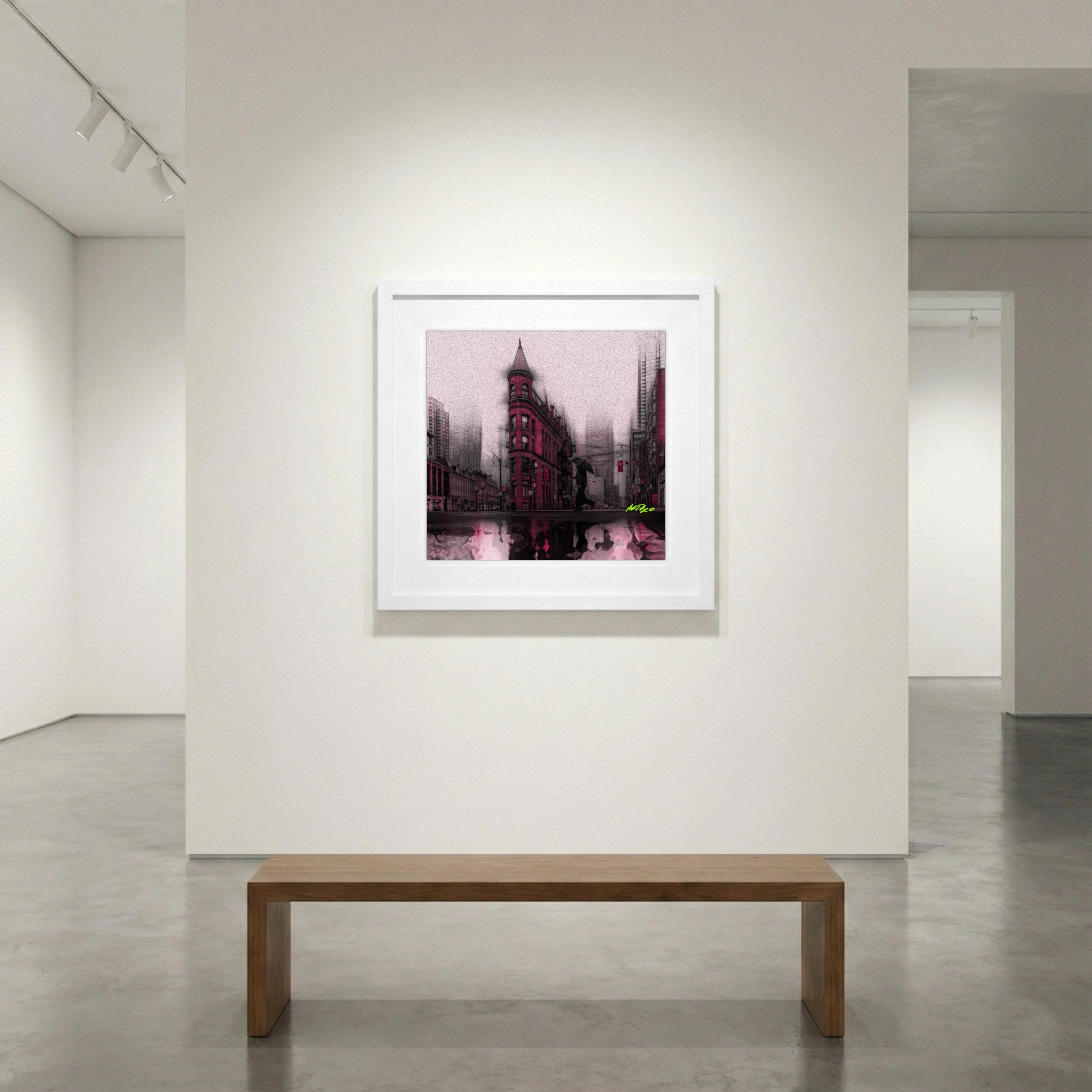 Pink and Monochrome Urban Print — art on the wall, room interior preview 1