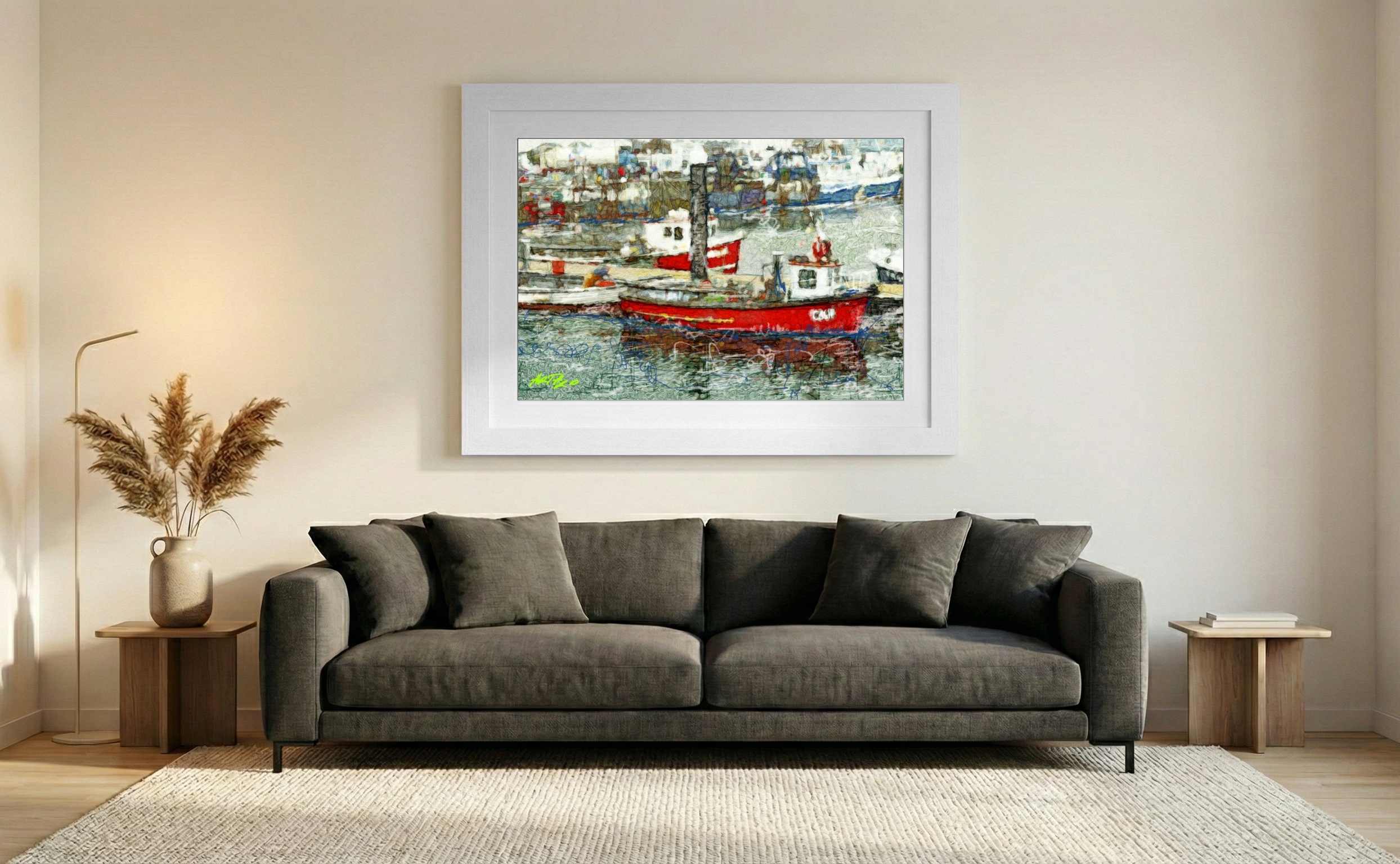 Crimson Harbor Digital Seascape — art on the wall, room interior preview 2