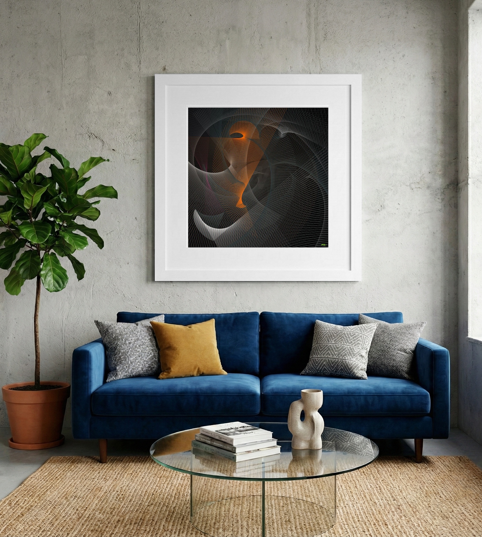 Teal and Burnt Orange Geometric Art — art on the wall, room interior preview 2