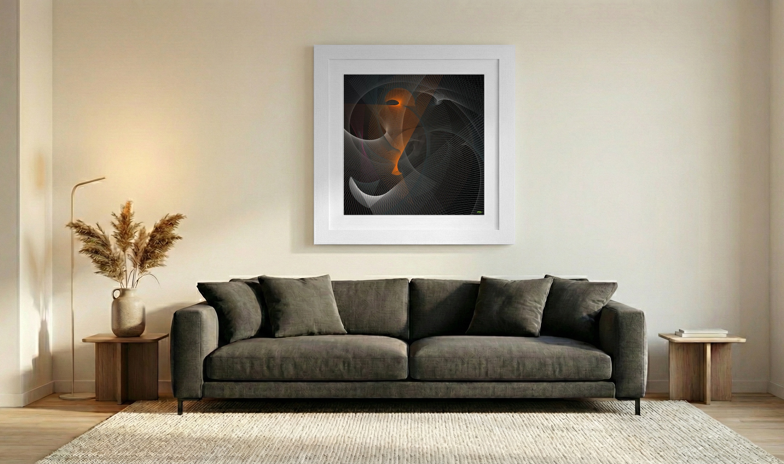 Teal and Burnt Orange Geometric Art — art on the wall, room interior preview 3