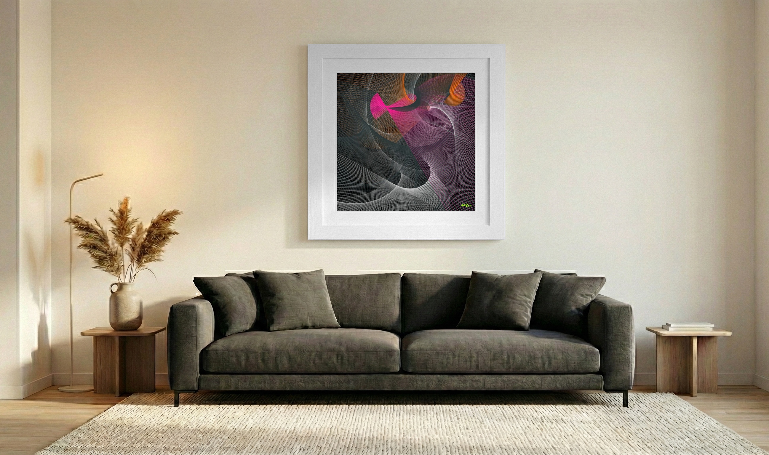 Vibrant Magenta and Aqua Fusion — art on the wall, room interior preview 3