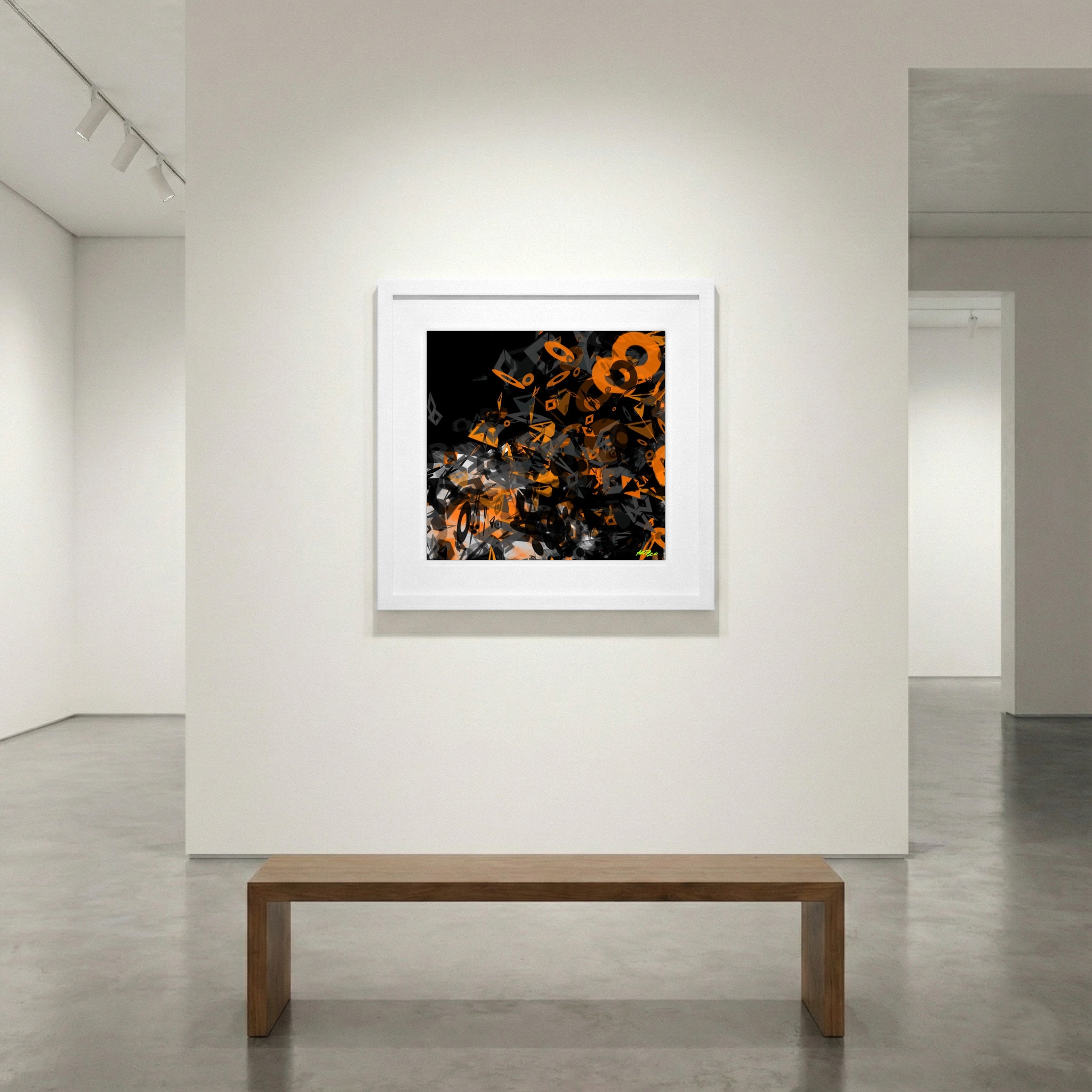 Tangerine and Charcoal Generative Shapes — art on the wall, room interior preview 1