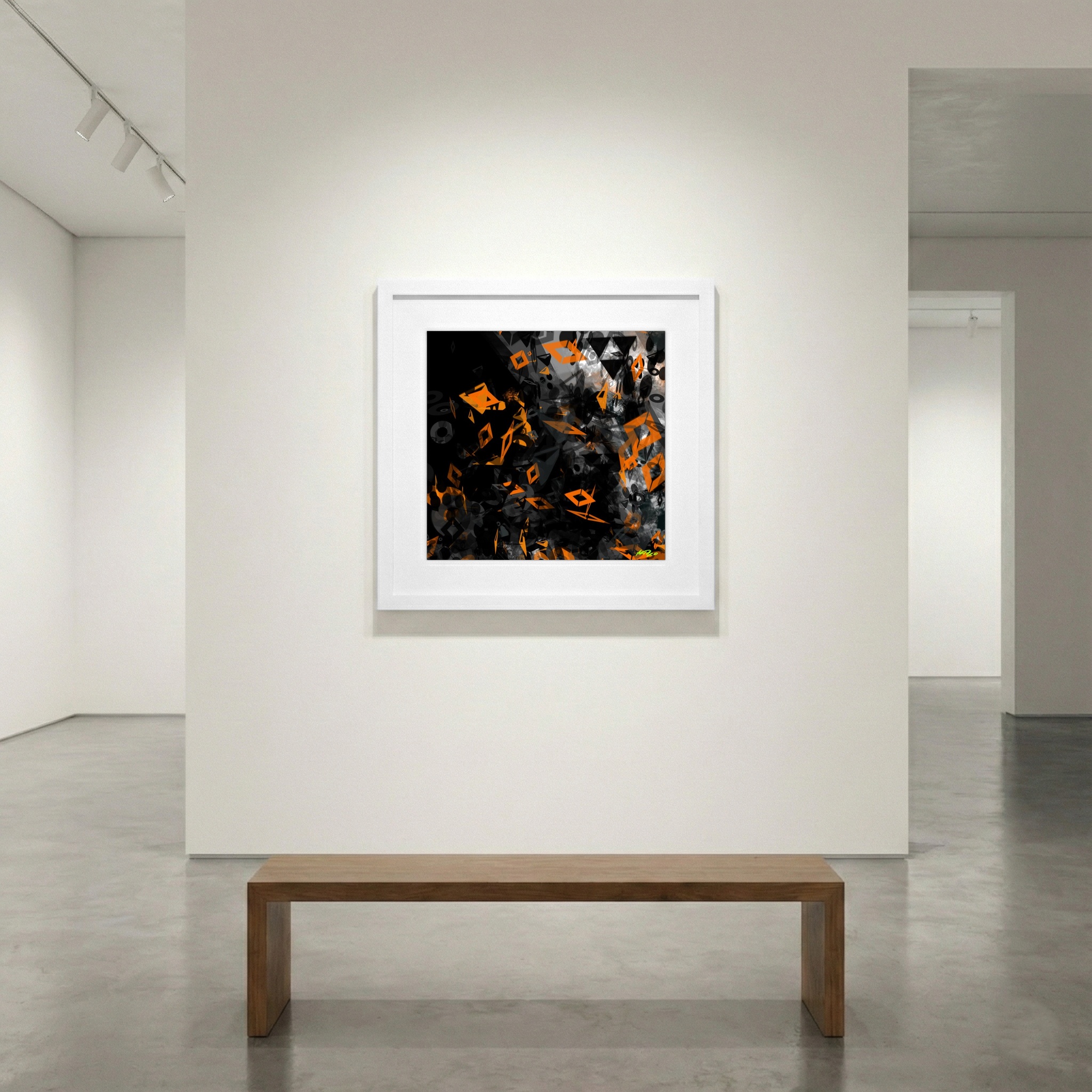 Charcoal and Safety-Orange Geometric Art — art on the wall, room interior preview 1