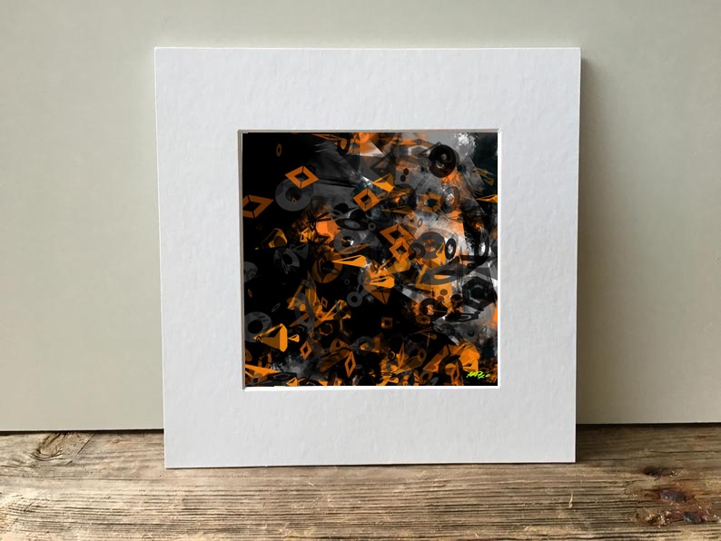 Amber and Charcoal Generative Shapes Artwork — art on the wall, room interior preview 3