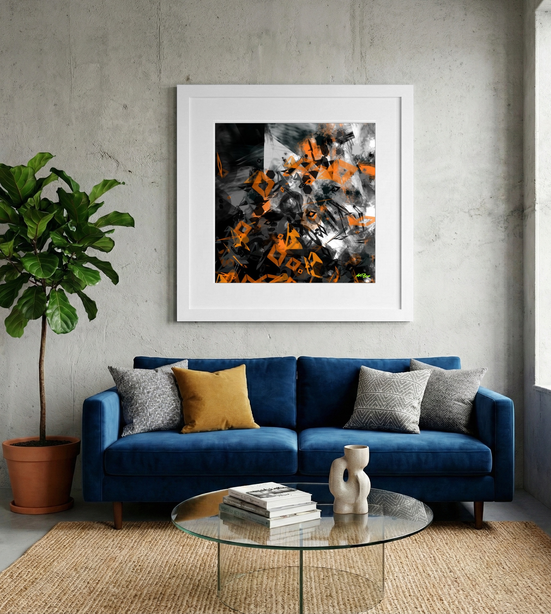 Burnt Orange Geometric Digital Design — art on the wall, room interior preview 2