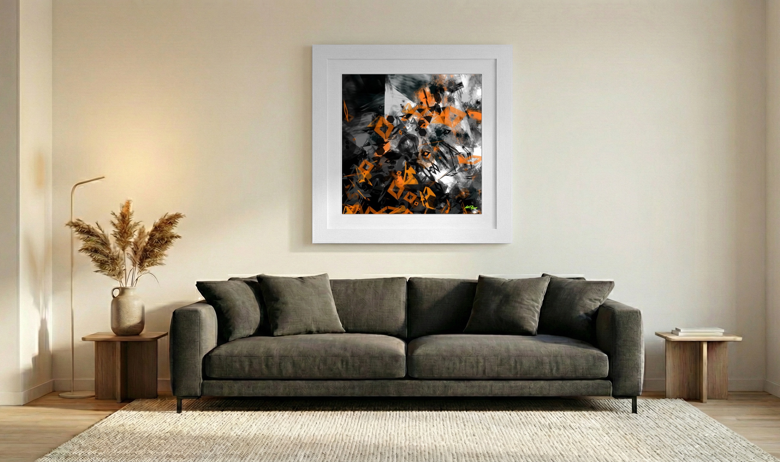 Burnt Orange Geometric Digital Design — art on the wall, room interior preview 3