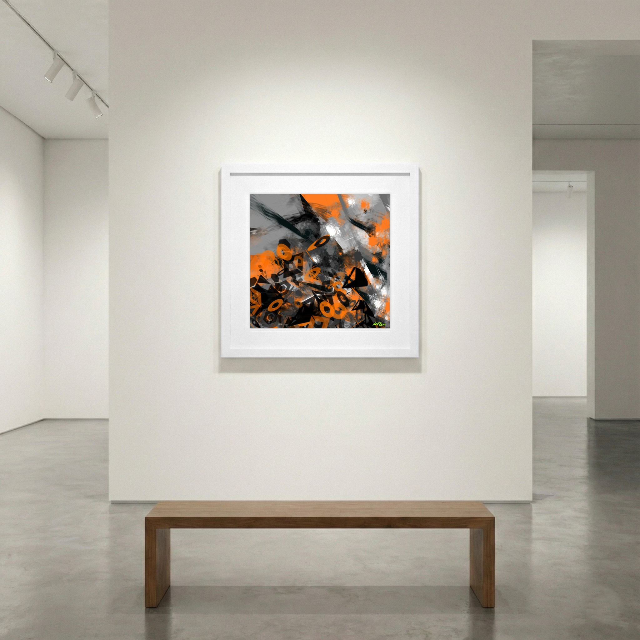 Bright Orange and Slate Gray Digital Design — art on the wall, room interior preview 1