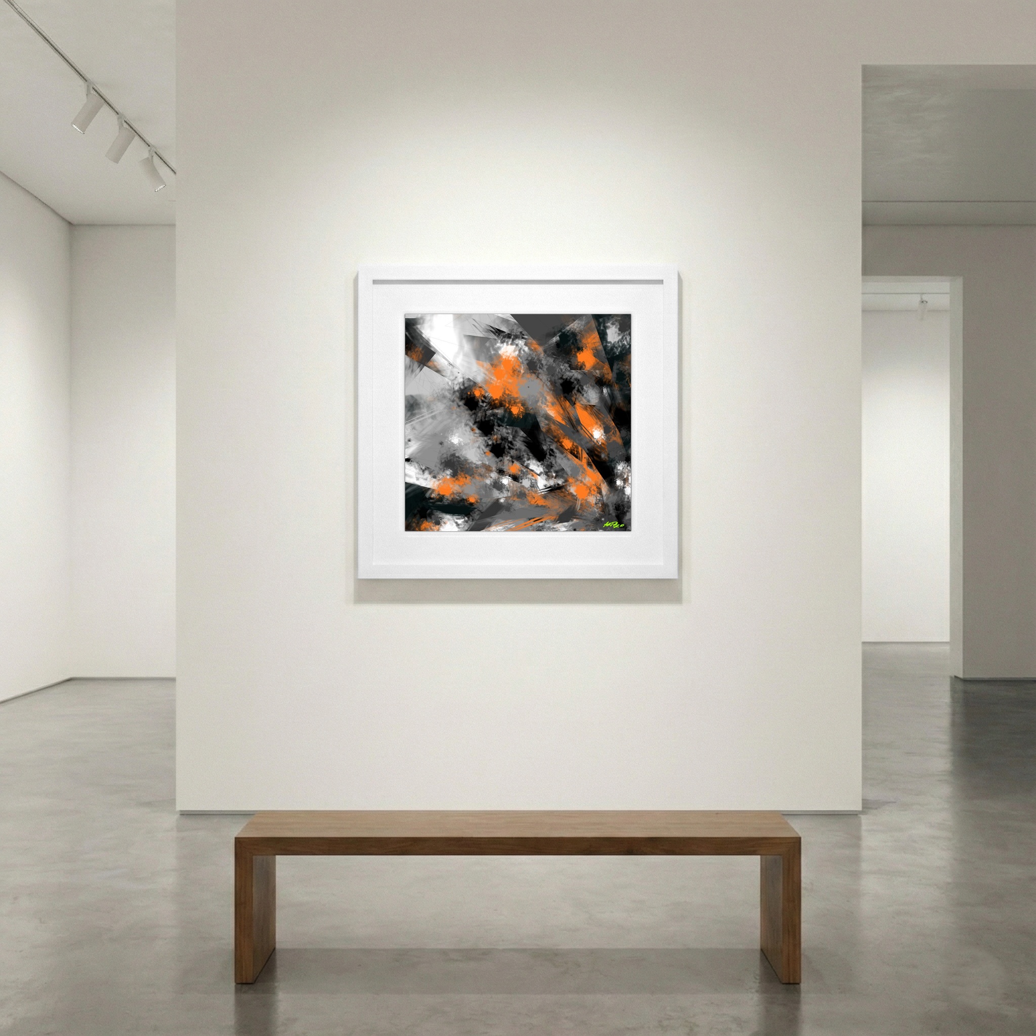 Charcoal Orange Generative Artwork — art on the wall, room interior preview 1